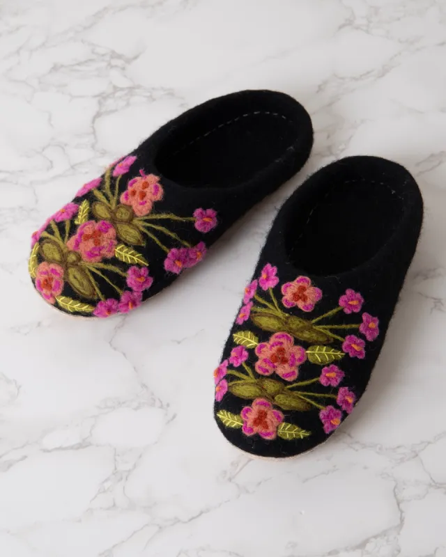 Black - Floral Slipper - French Knot sold by Printfresh