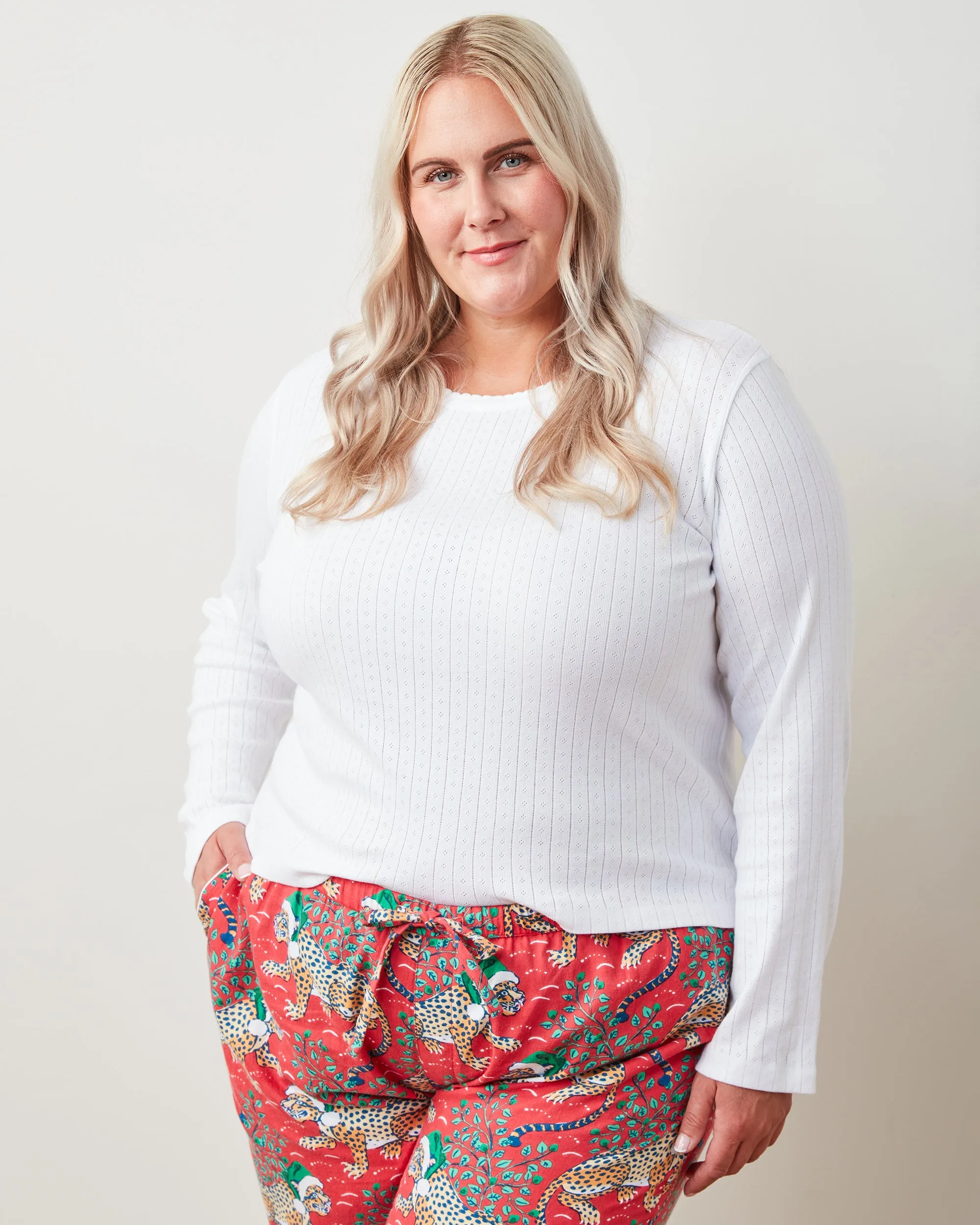 White - Pointelle Long Sleeve - Shirt sold by Printfresh product image thumbnail 4