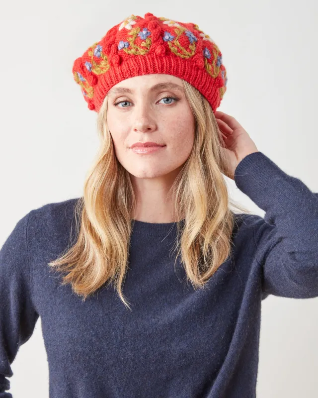 Red - Eleanor Beret - French Knot sold by Printfresh