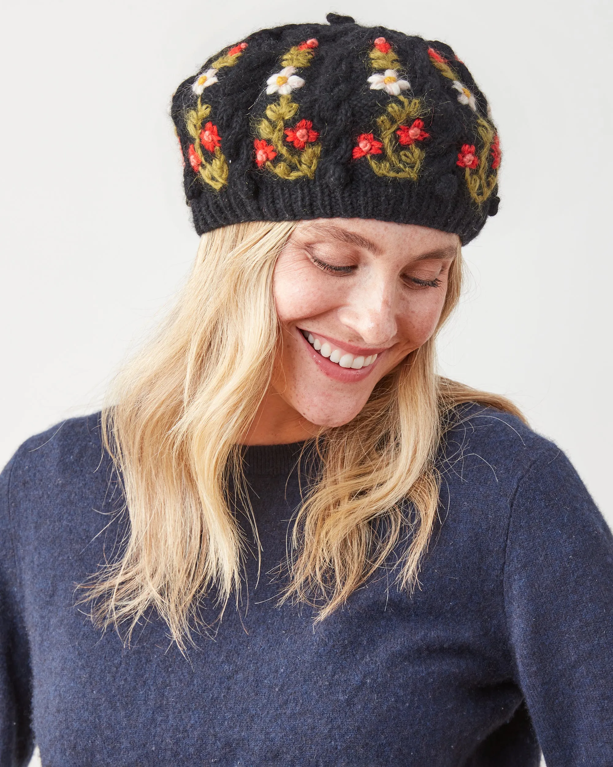 Black - Eleanor Beret - French Knot sold by Printfresh