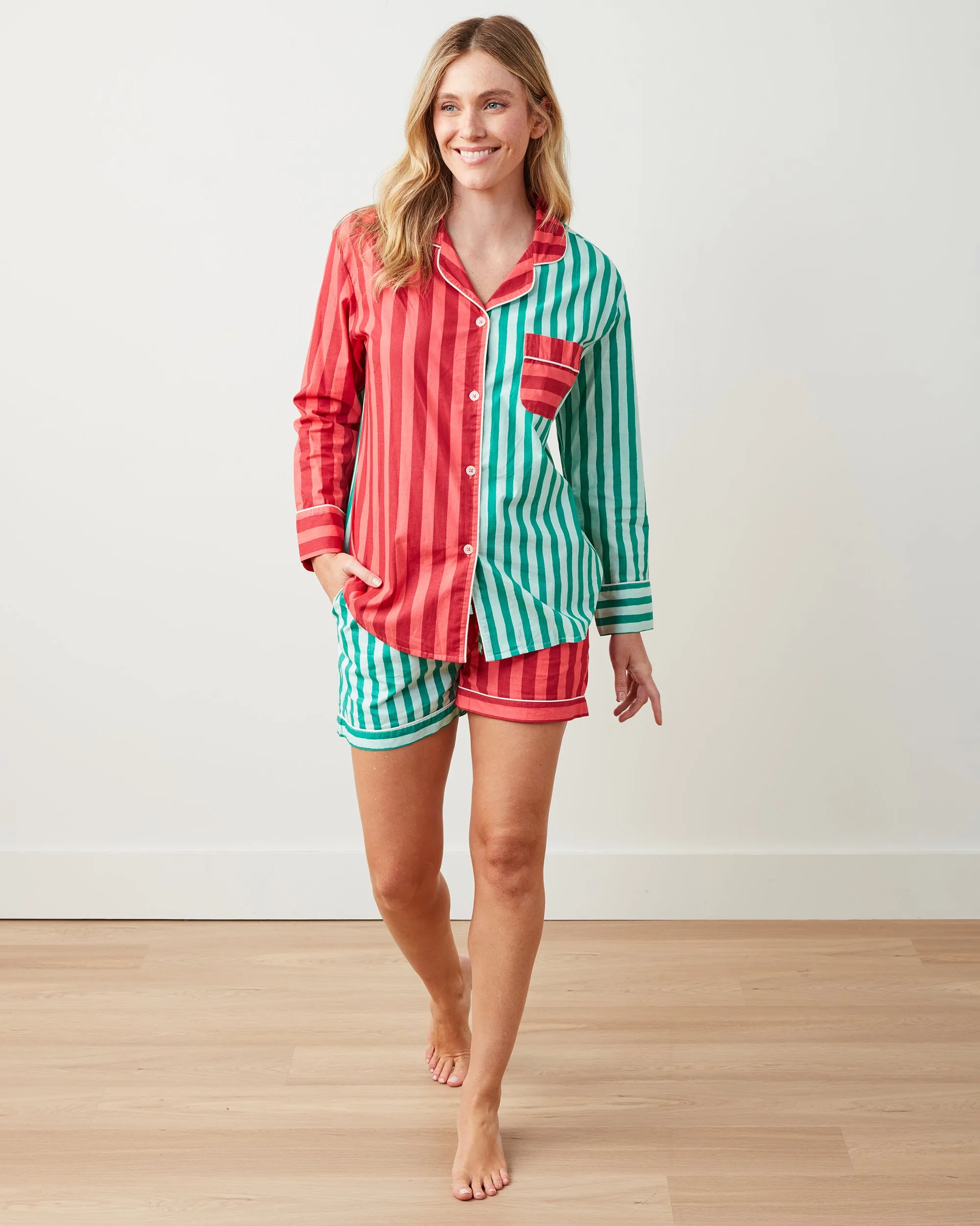 Holiday Stripes - Long Sleeve Top & Shorts Set - Spearmint & Peppermint sold by Printfresh product image thumbnail 2