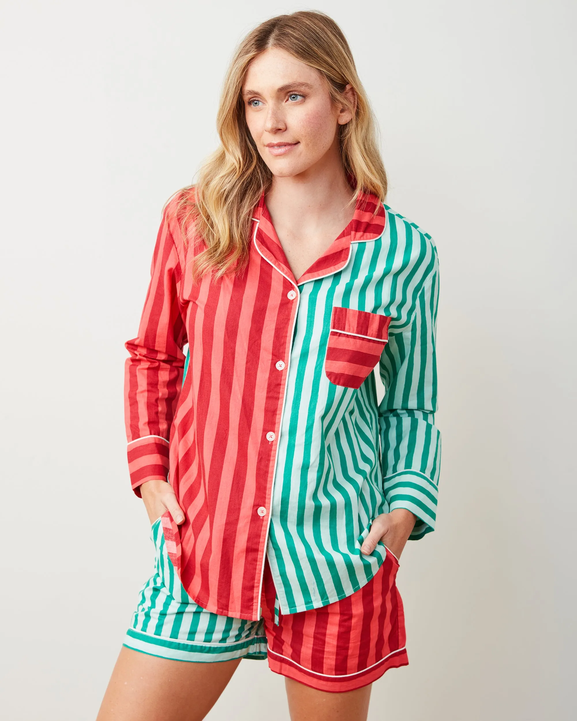 Holiday Stripes - Long Sleeve Top & Shorts Set - Spearmint & Peppermint sold by Printfresh product image thumbnail 4