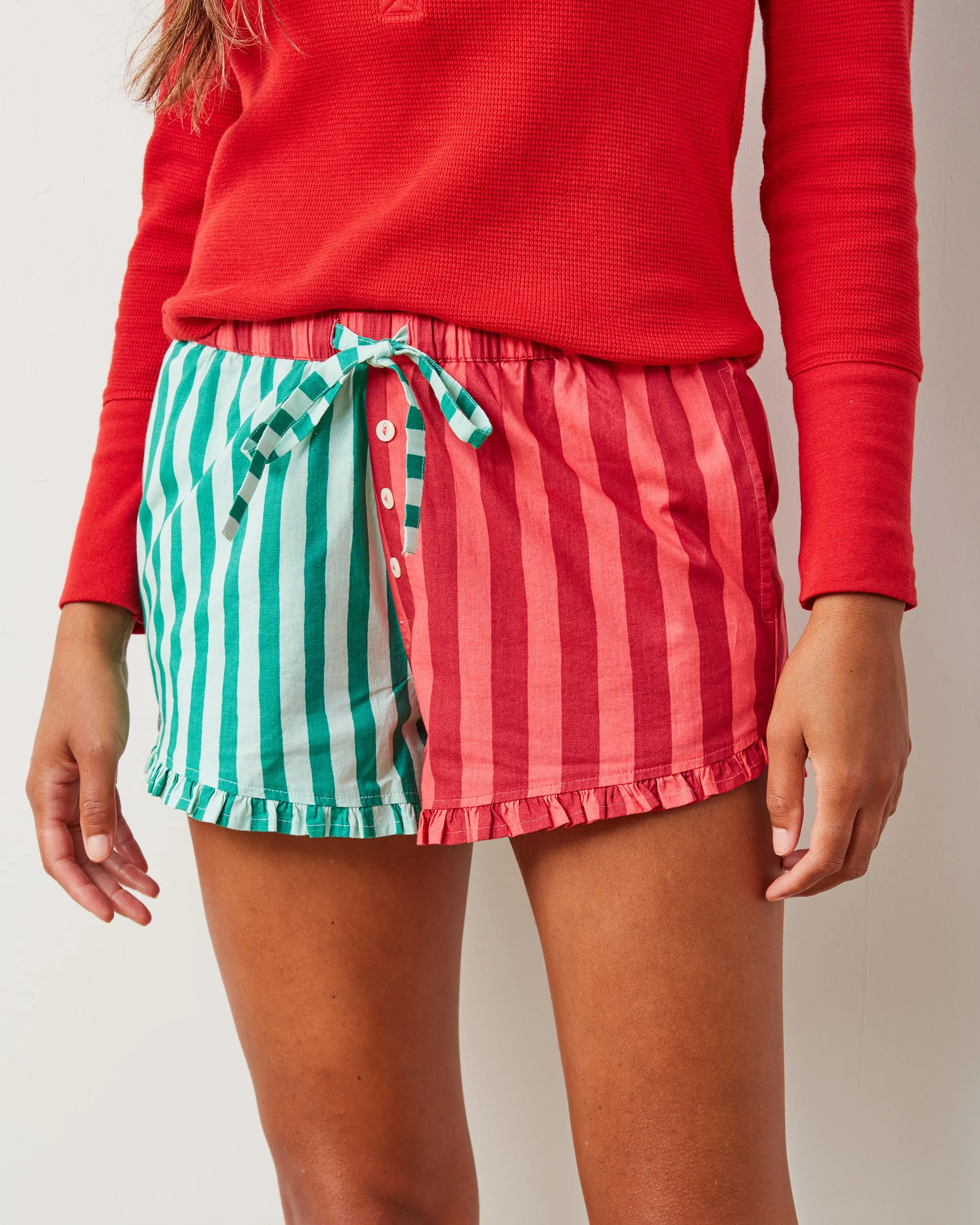 Holiday Stripes - Ruffle Shorts - Spearmint & Peppermint sold by Printfresh product image thumbnail 5