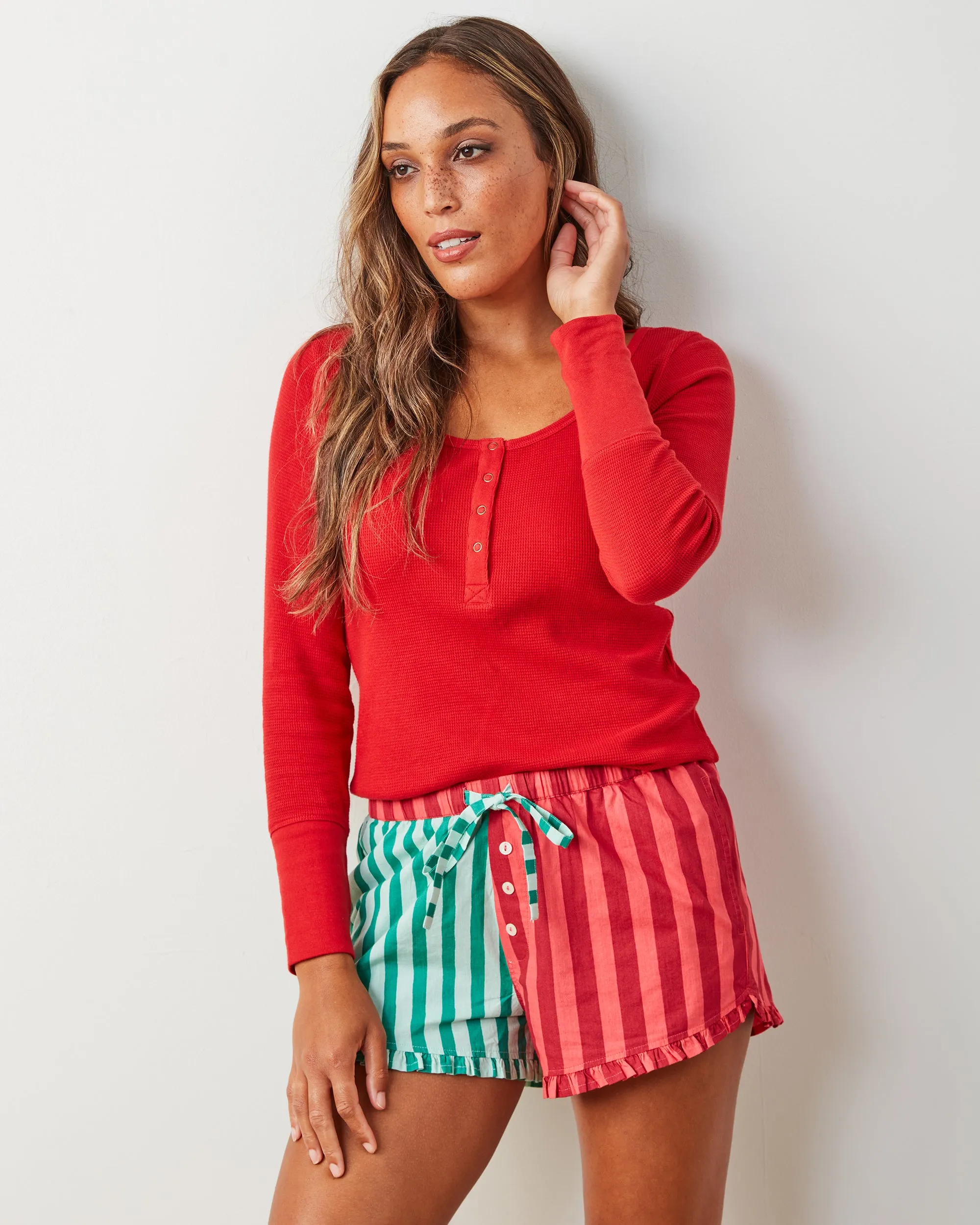 Holiday Stripes - Ruffle Shorts - Spearmint & Peppermint sold by Printfresh product image thumbnail 4