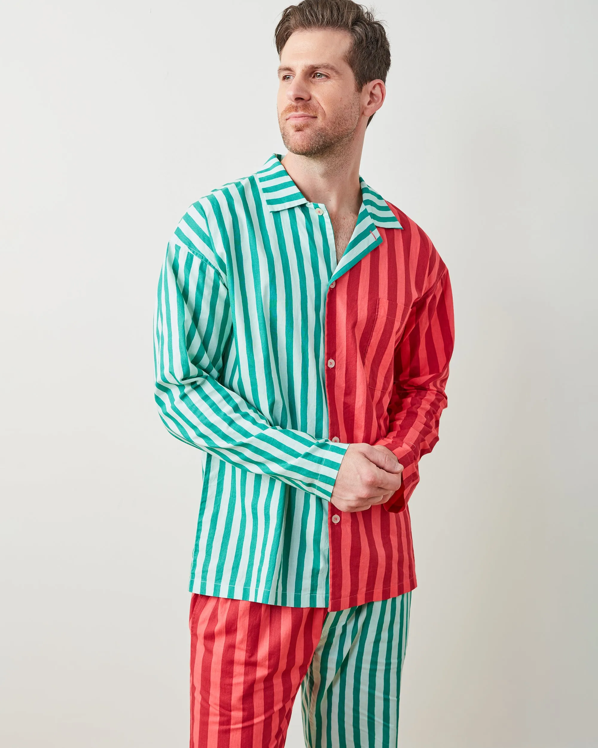 Holiday Stripes - Men's Long PJ Set - Spearmint & Peppermint sold by Printfresh