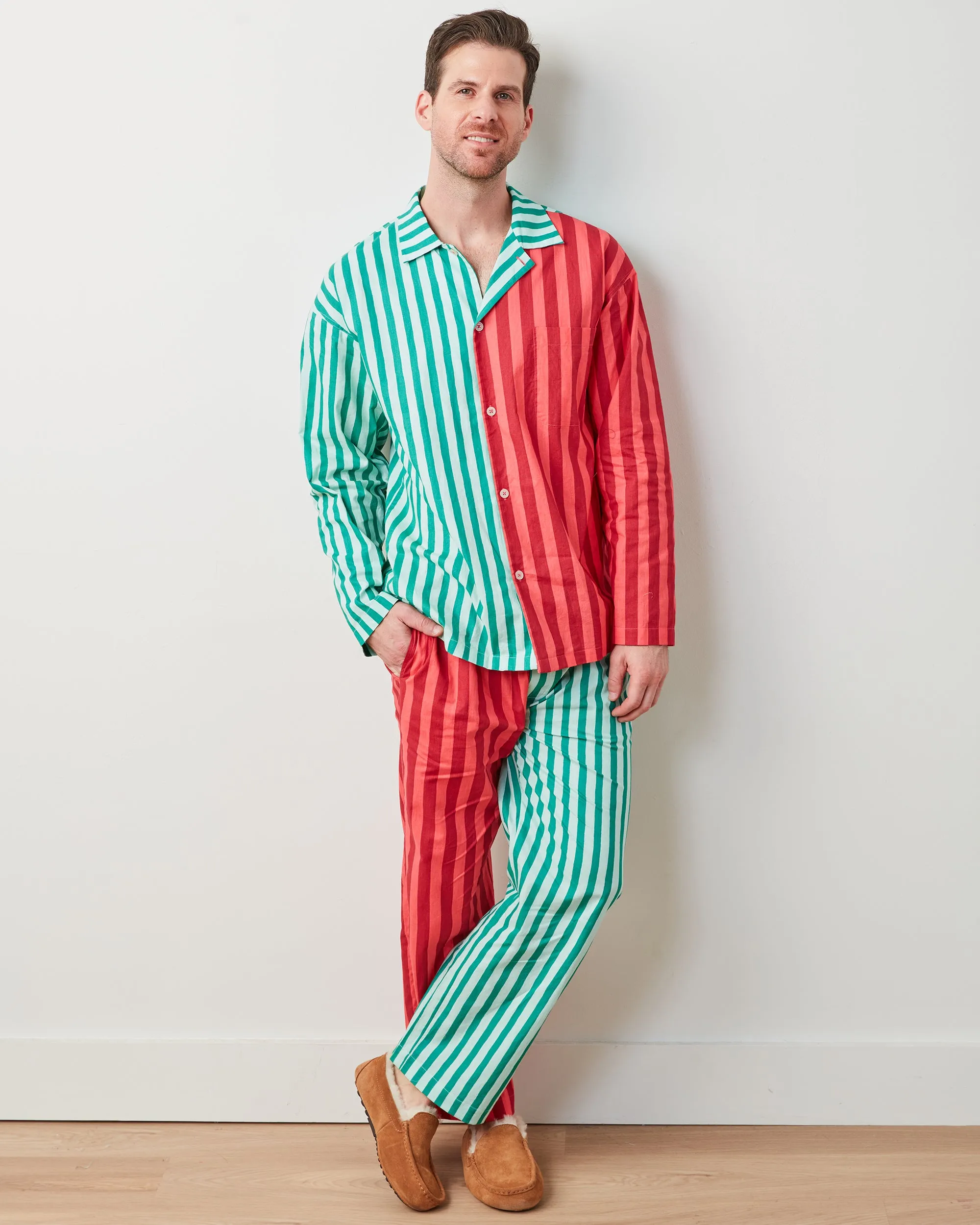 Holiday Stripes - Men's Long PJ Set - Spearmint & Peppermint sold by Printfresh product image thumbnail 2
