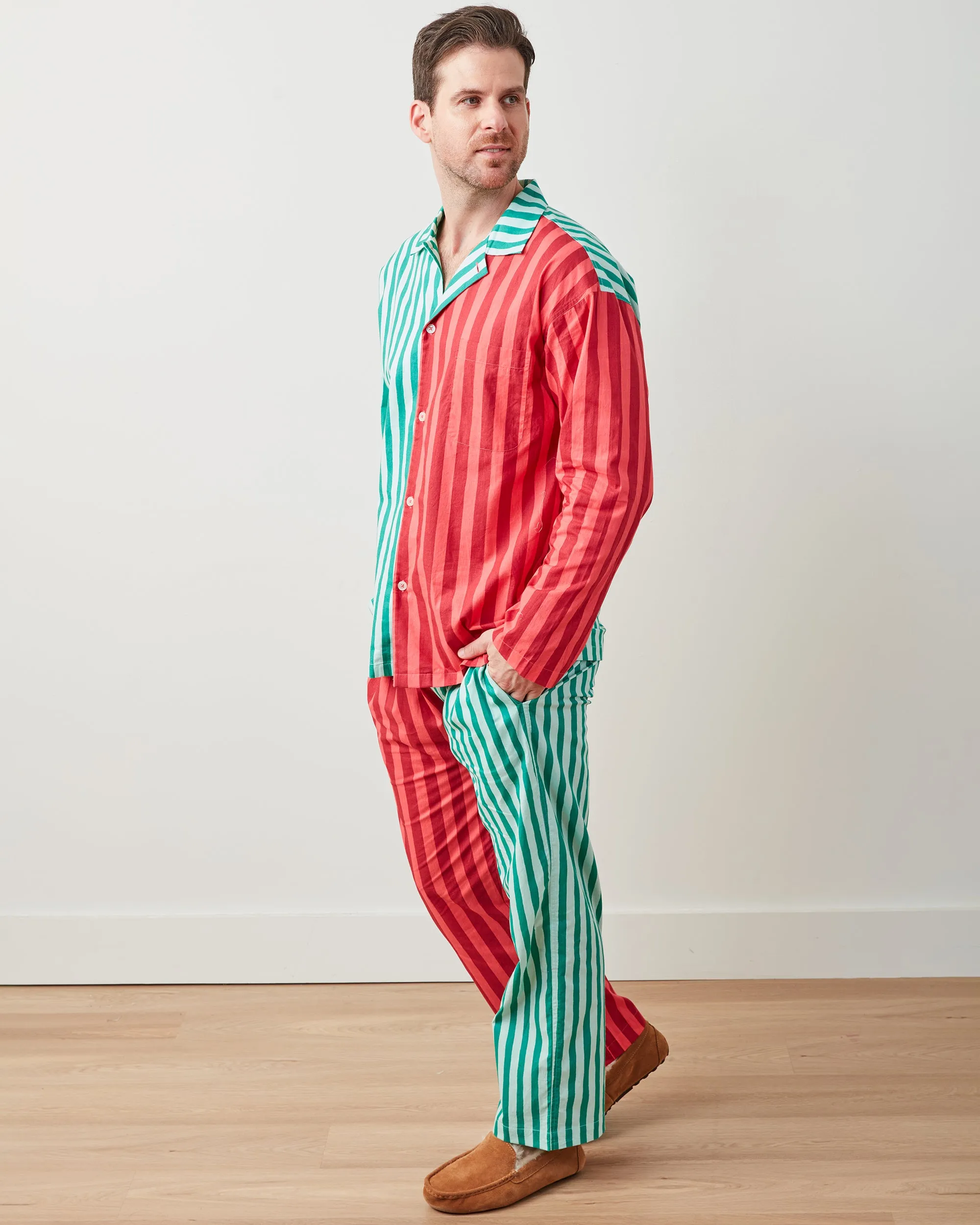 Holiday Stripes - Men's Long PJ Set - Spearmint & Peppermint sold by Printfresh product image thumbnail 3