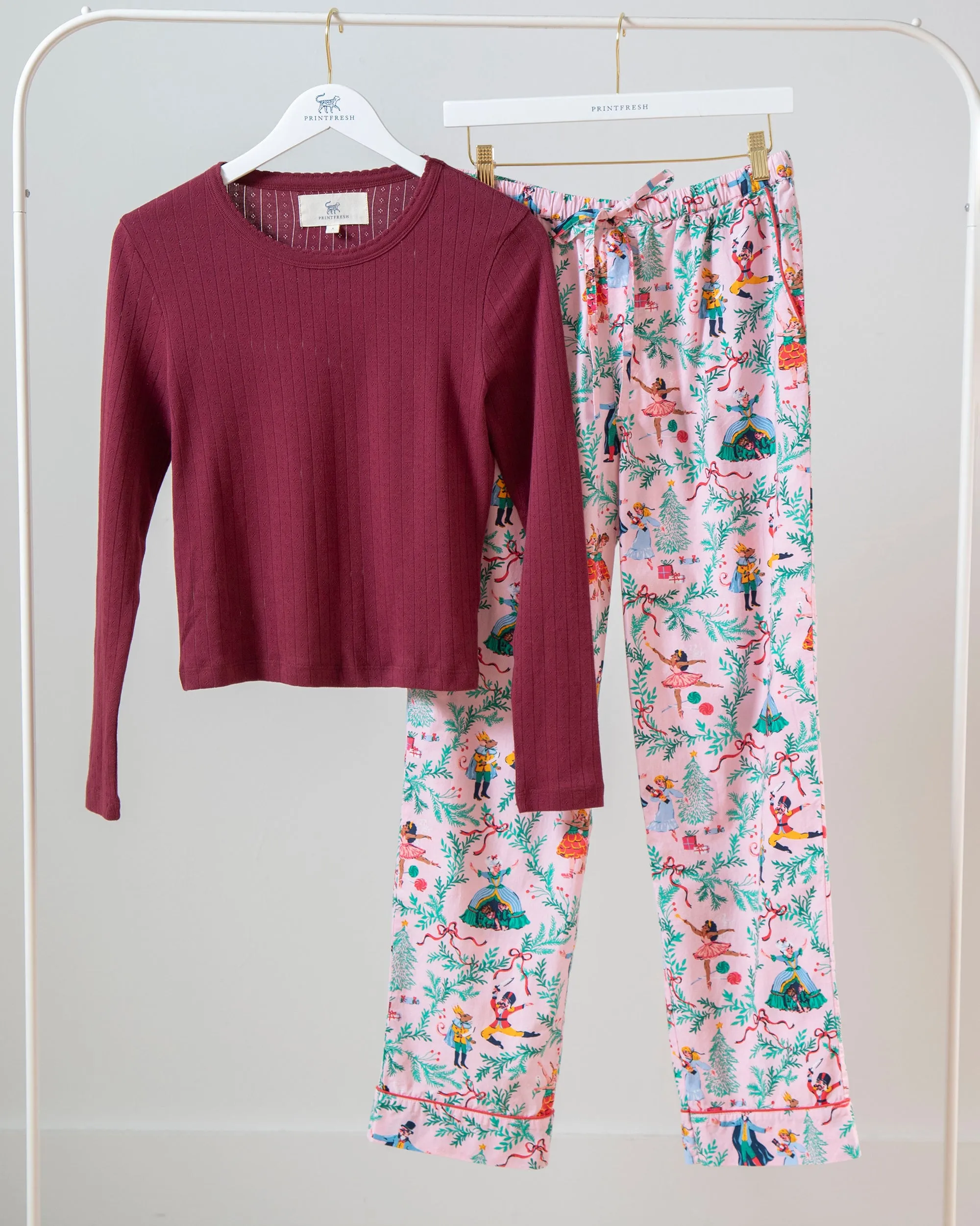 Nutcracker Dreams - Pointelle Long Sleeve & PJ Pants Set - Ballet Pink sold by Printfresh