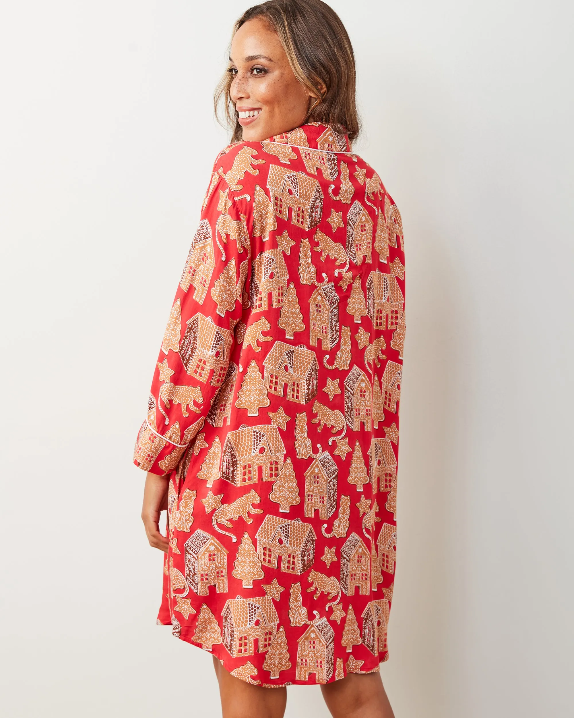 Gingerbread Party - Satin Sleep Shirt - Ruby sold by Printfresh product image thumbnail 3