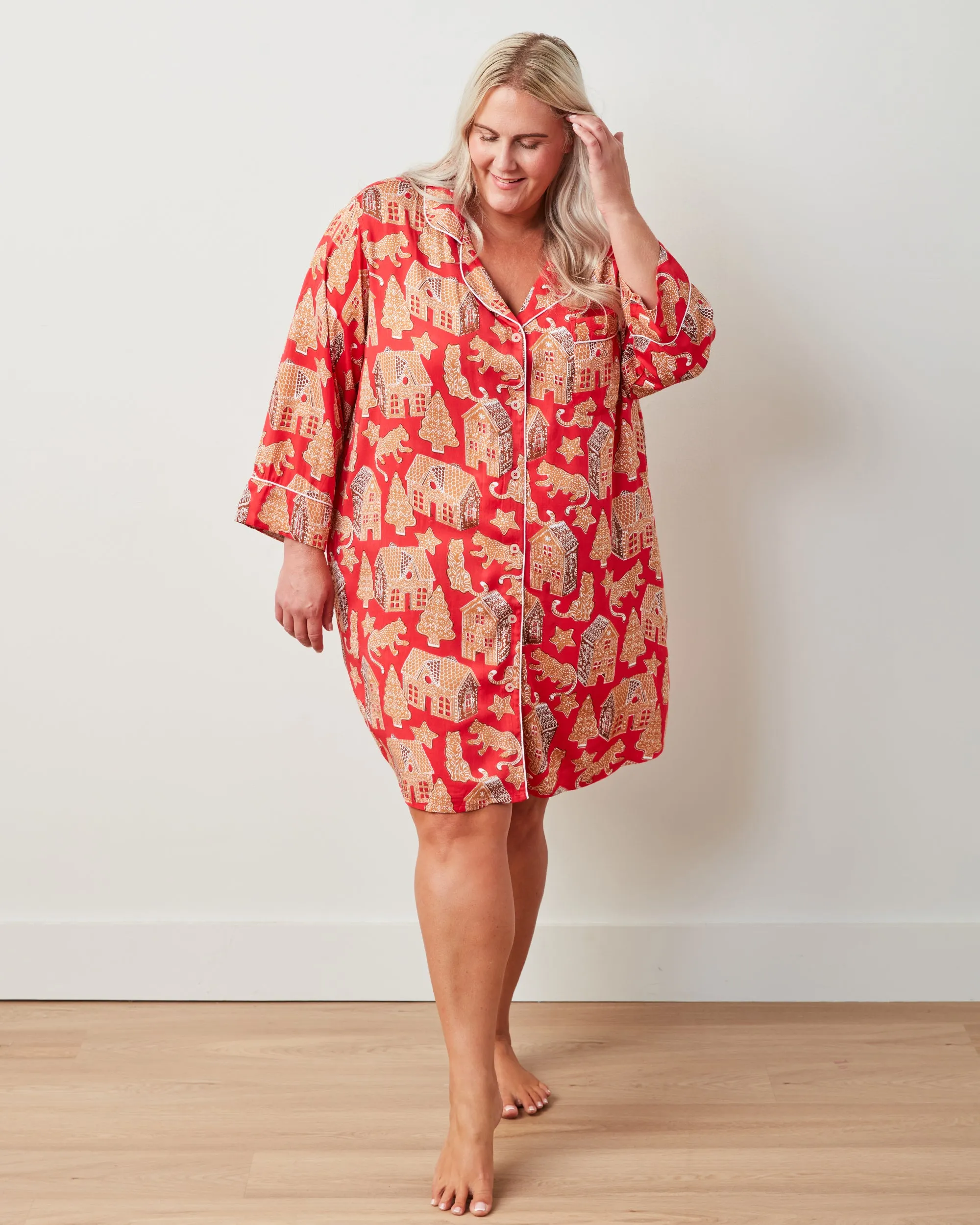 Gingerbread Party - Satin Sleep Shirt - Ruby sold by Printfresh product image thumbnail 2