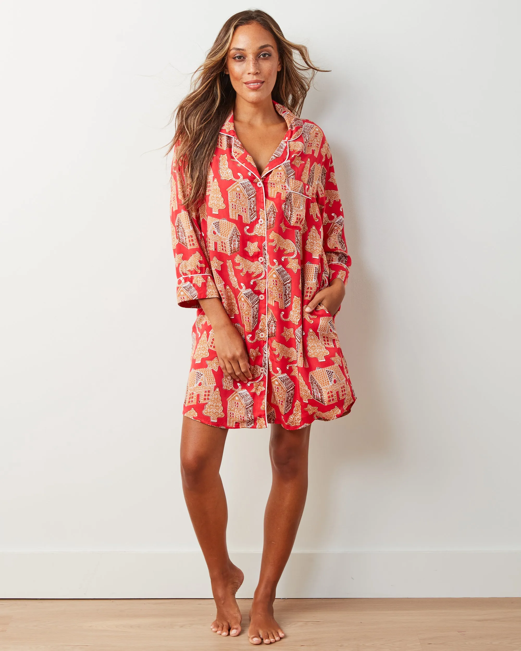 Gingerbread Party - Satin Sleep Shirt - Ruby sold by Printfresh product image thumbnail 5