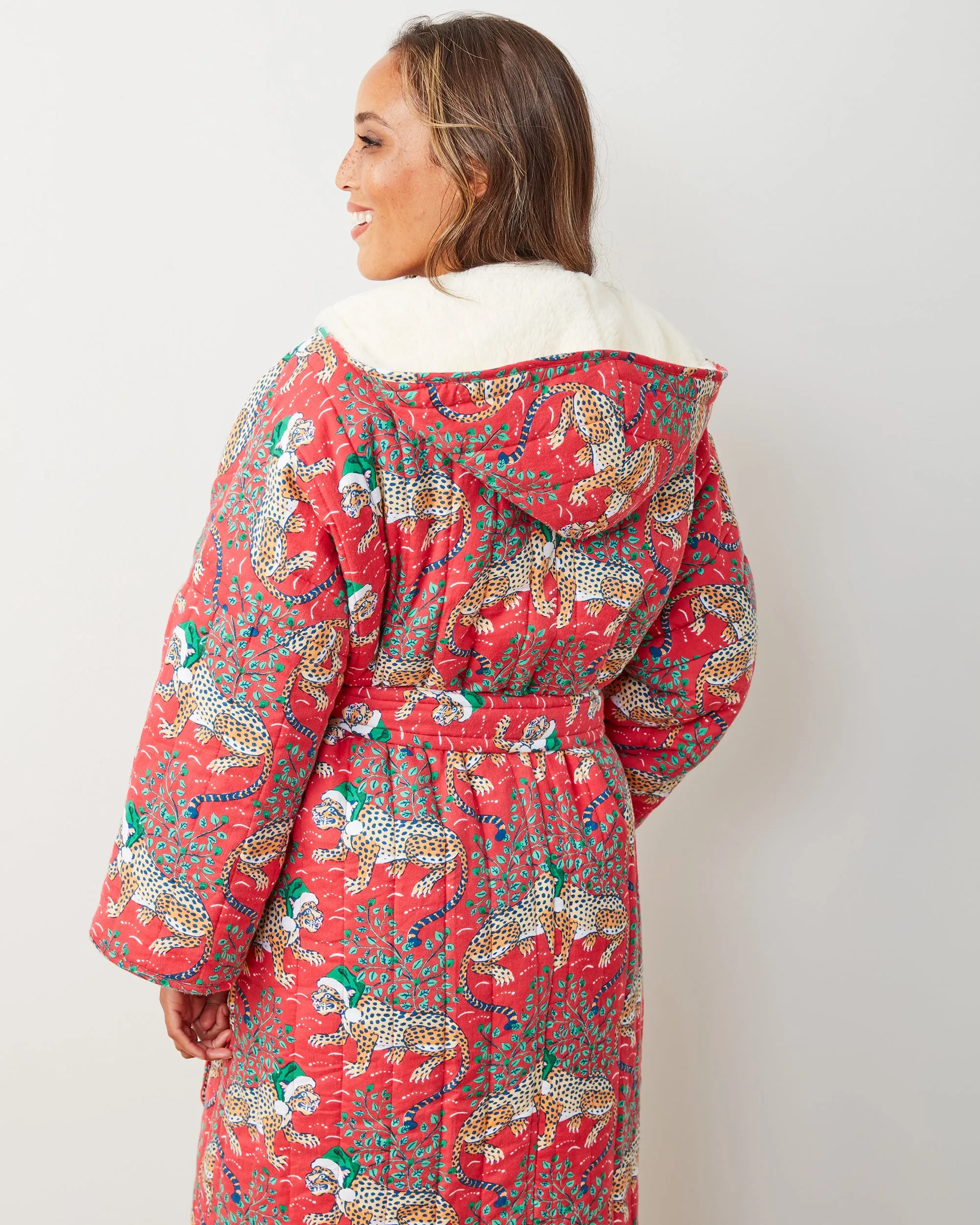 Holly Jolly Bagheera - Flannel Quilted Hooded Sherpa Robe - Ruby sold by Printfresh product image thumbnail 3