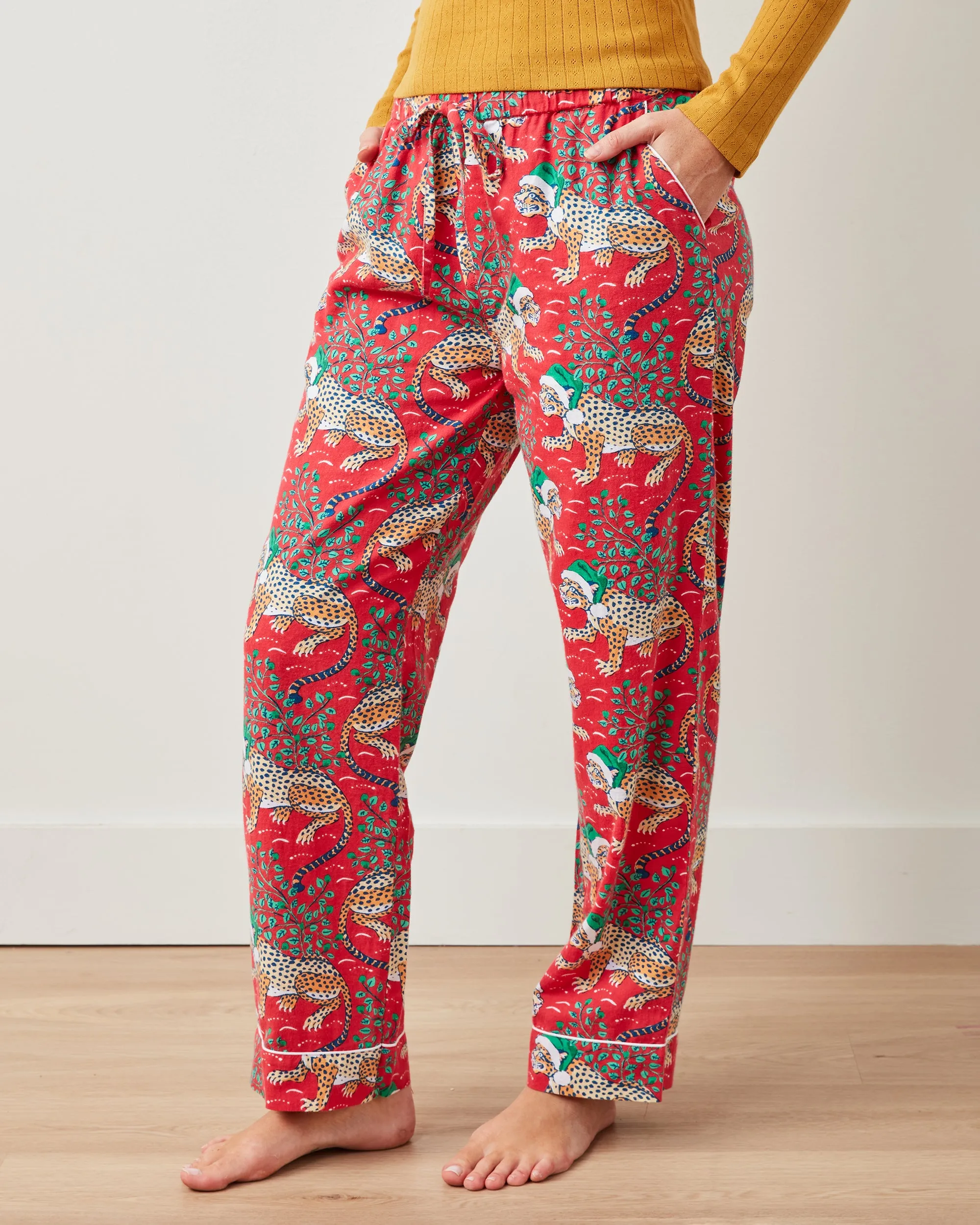 Holly Jolly Bagheera - Petite Lightweight Flannel PJ Pants - Ruby sold by Printfresh