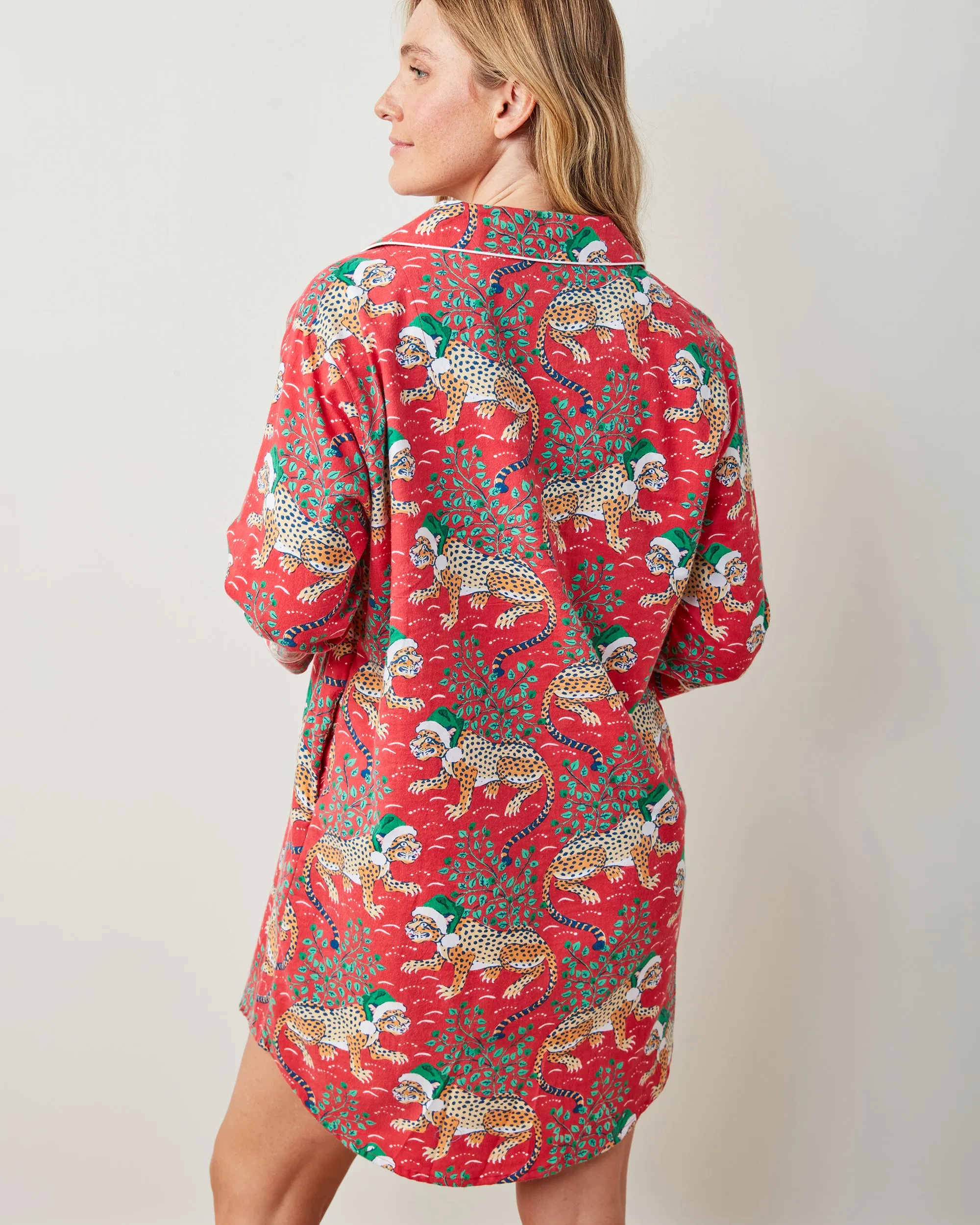 Holly Jolly Bagheera - Lightweight Flannel Sleep Shirt - Ruby sold by Printfresh product image thumbnail 3