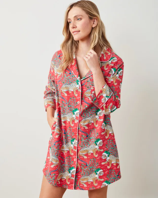 Holly Jolly Bagheera - Lightweight Flannel Sleep Shirt - Ruby sold by Printfresh