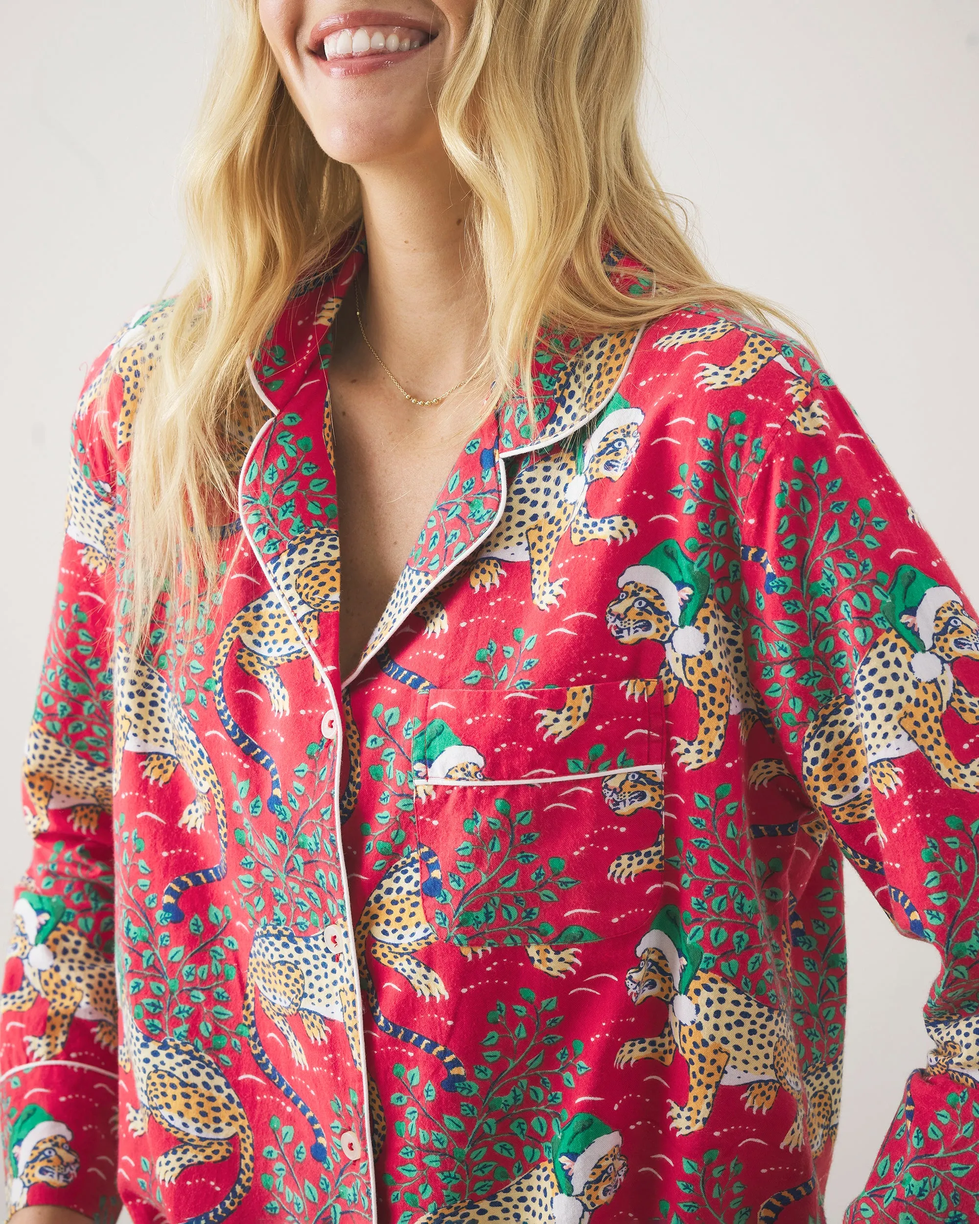 Holly Jolly Bagheera - Tall Lightweight Flannel Long PJ Set - Ruby sold by Printfresh product image thumbnail 3