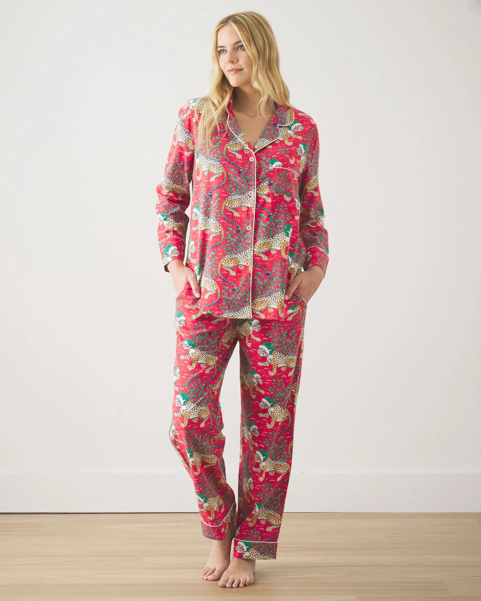 Holly Jolly Bagheera - Petite Lightweight Flannel Long PJ Set - Ruby sold by Printfresh product image thumbnail 2