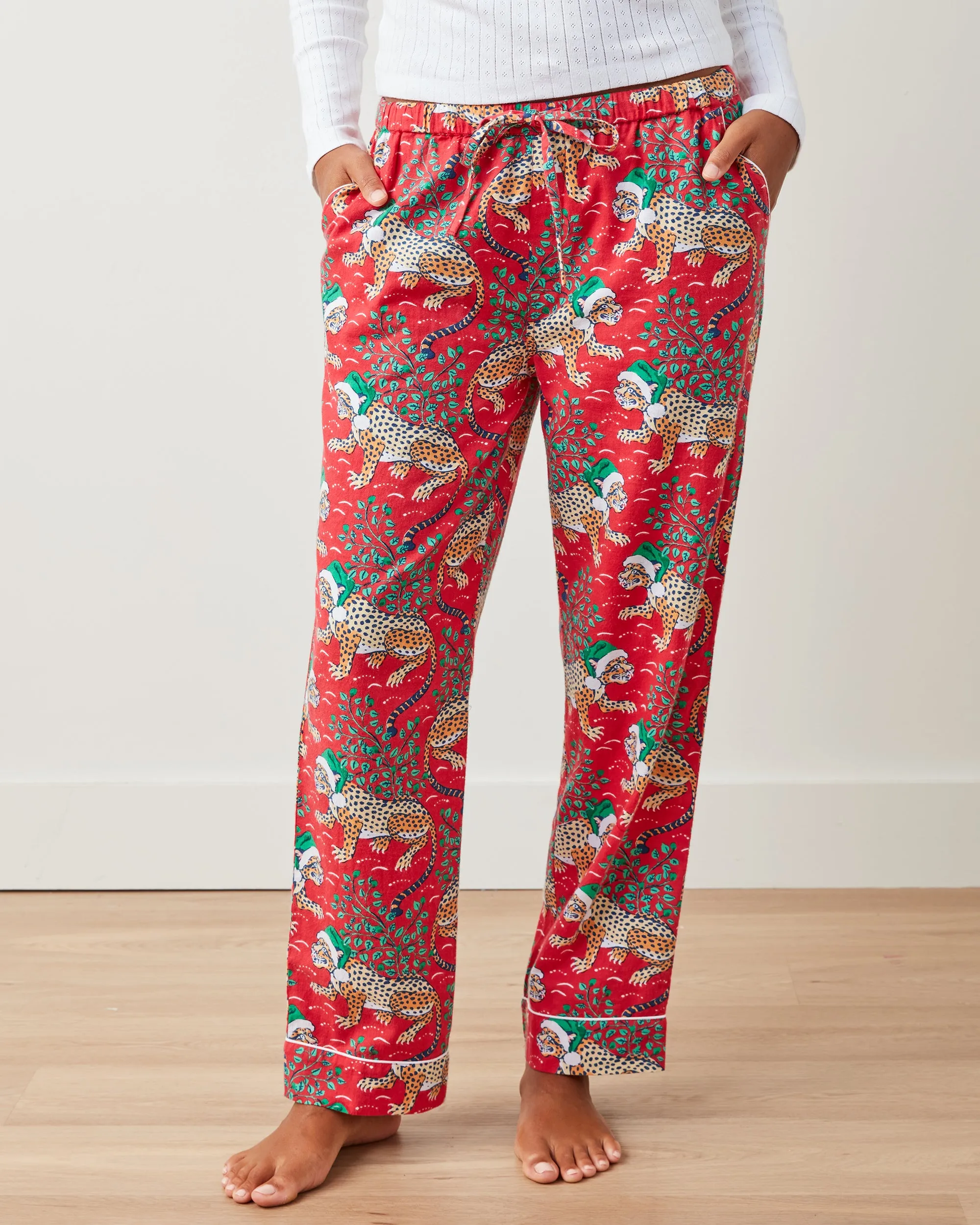 Holly Jolly Bagheera - Pointelle Long Sleeve & Lightweight Flannel PJ Pants Set - Ruby sold by Printfresh product image thumbnail 5