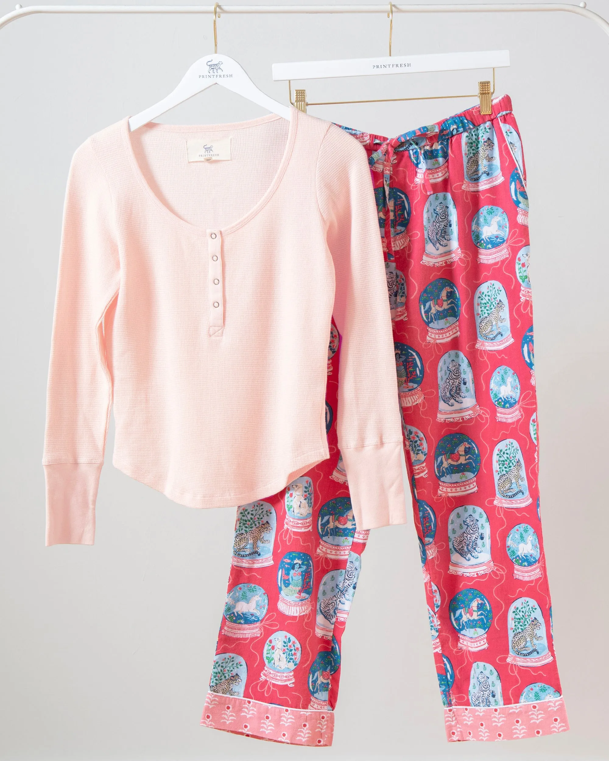 Snow Globe Magic - Henley & PJ Pants Set - Red Ribbon sold by Printfresh