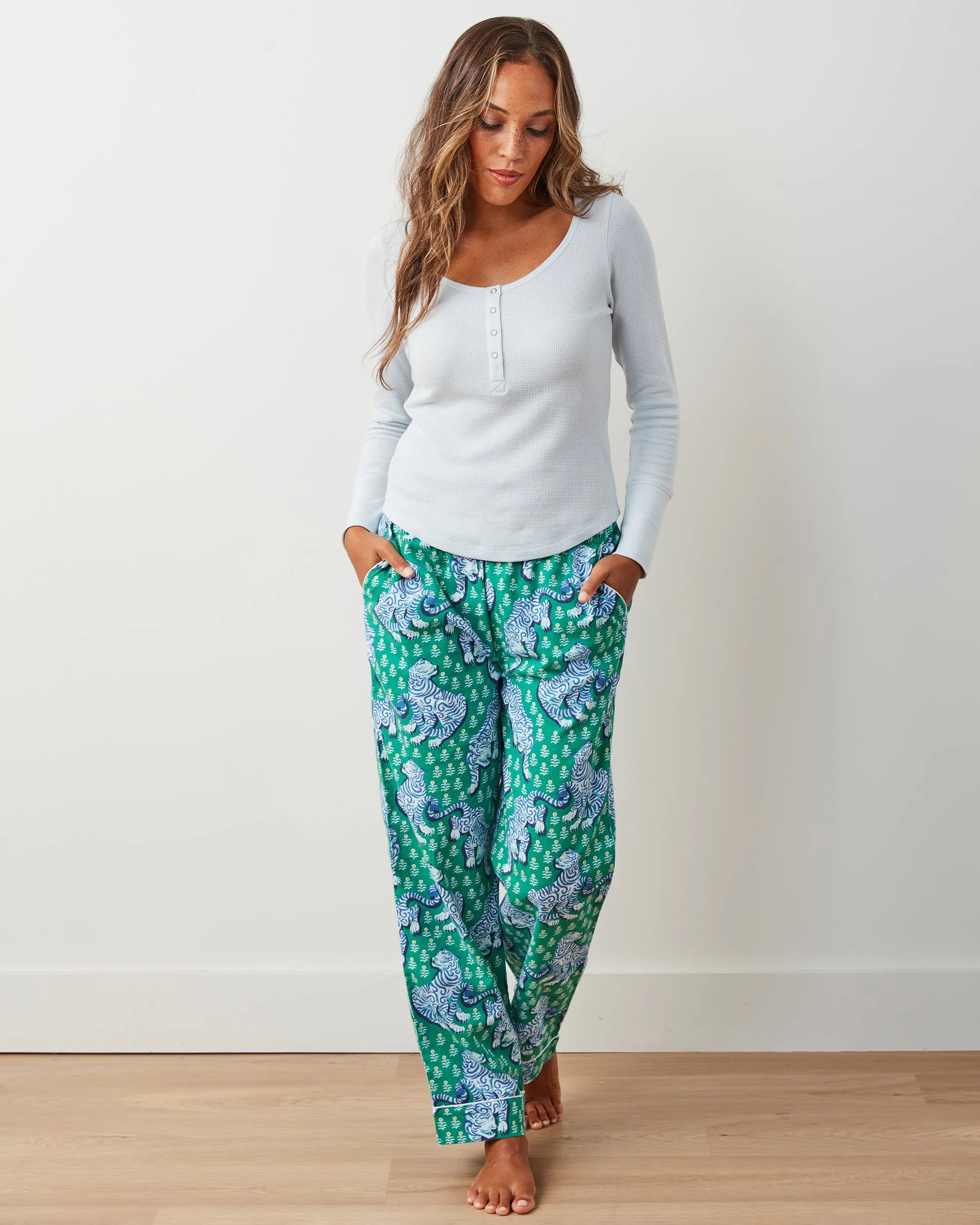 Tiger Queen - Cozy Henley & Lightweight Flannel PJ Pants Set - Jade sold by Printfresh product image thumbnail 4