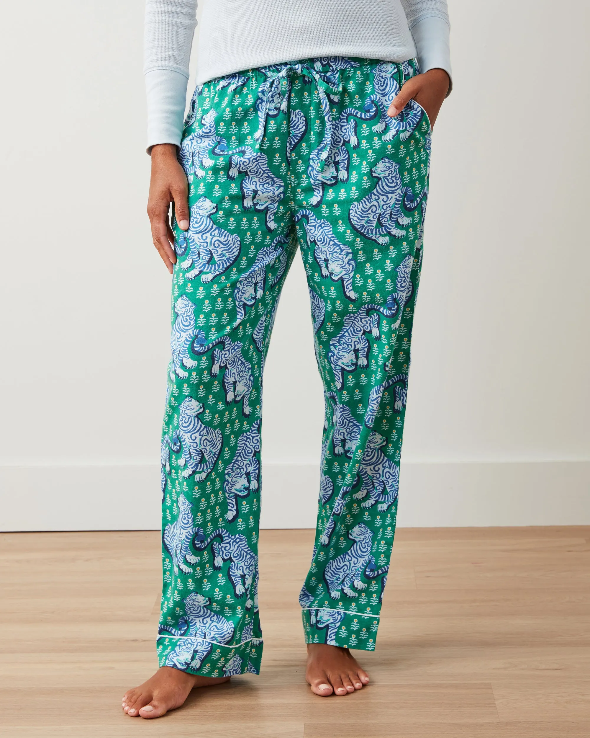 Tiger Queen - Cozy Henley & Lightweight Flannel PJ Pants Set - Jade sold by Printfresh product image thumbnail 3