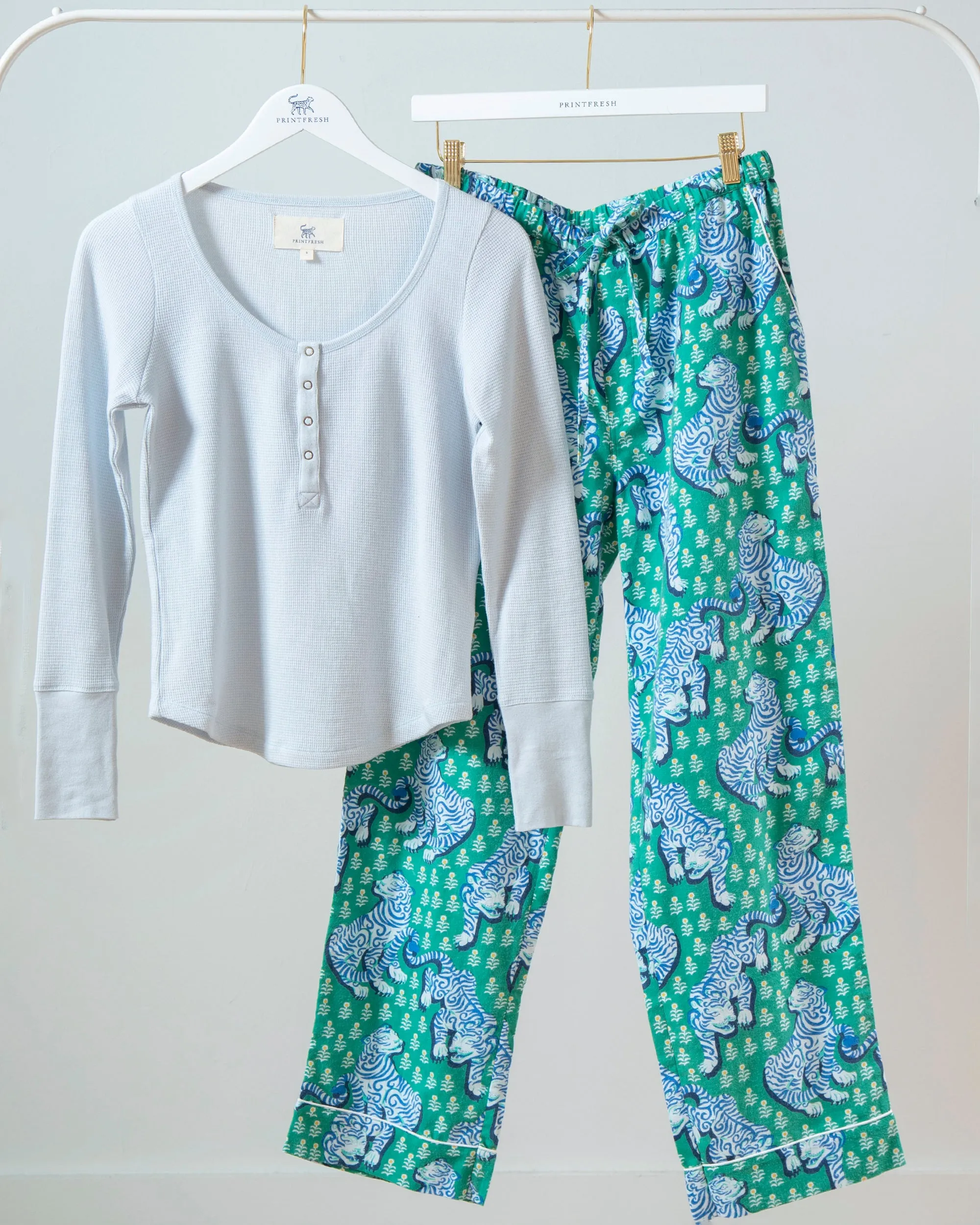 Tiger Queen - Cozy Henley & Lightweight Flannel PJ Pants Set - Jade sold by Printfresh