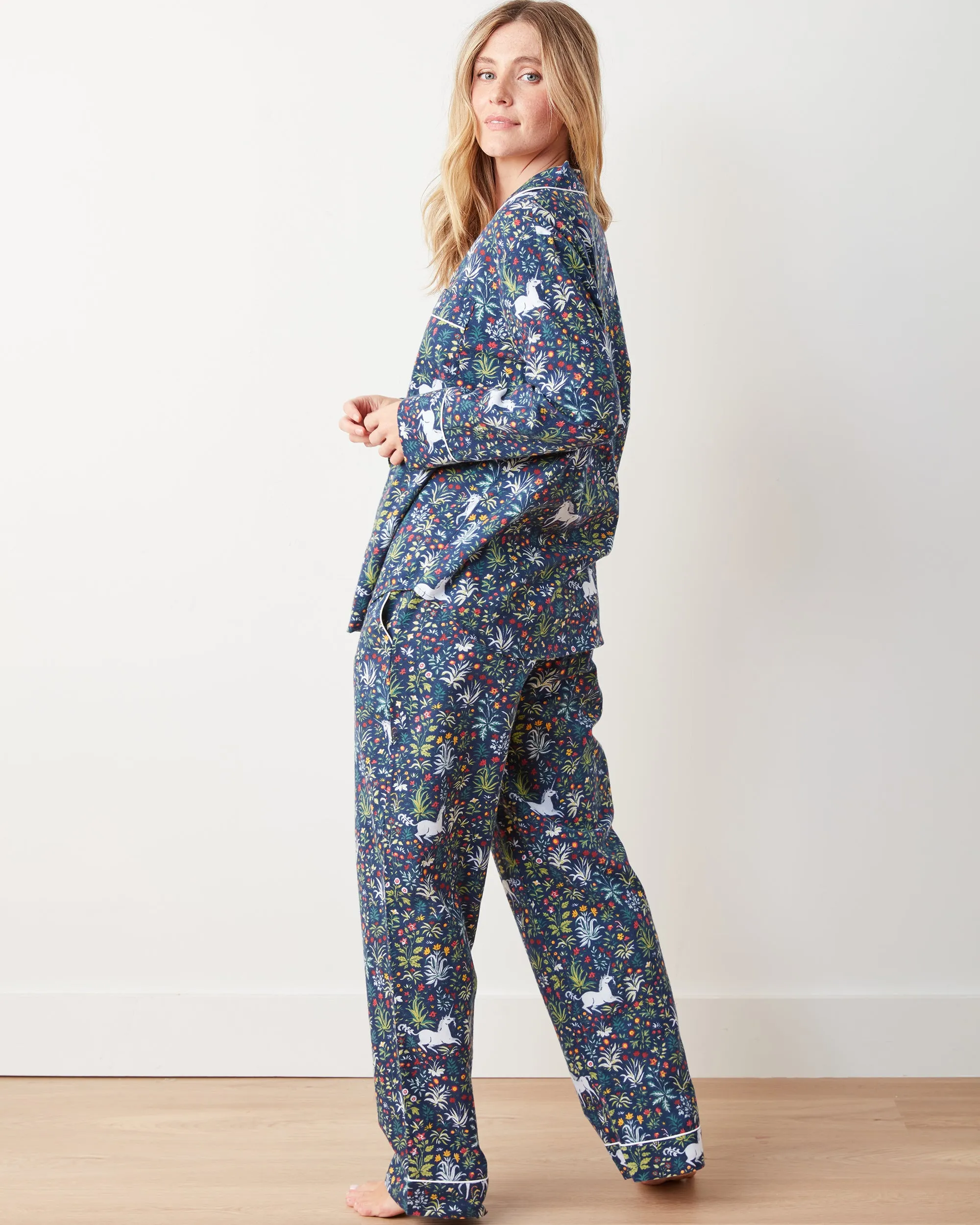 Unicorn's Garden - Tall Lightweight Flannel Long PJ Set - Indigo sold by Printfresh product image thumbnail 5