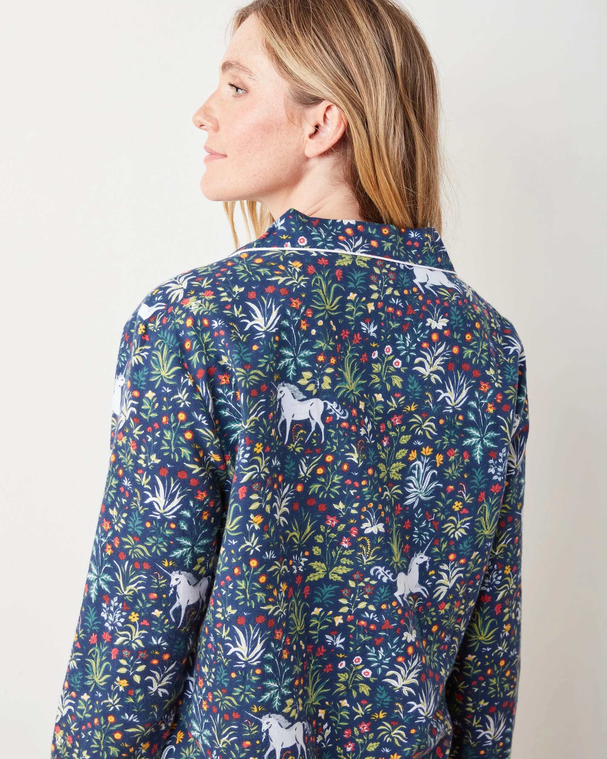 Unicorn's Garden - Tall Lightweight Flannel Long PJ Set - Indigo sold by Printfresh product image thumbnail 3