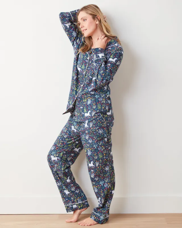 Unicorn's Garden - Tall Lightweight Flannel Long PJ Set - Indigo sold by Printfresh