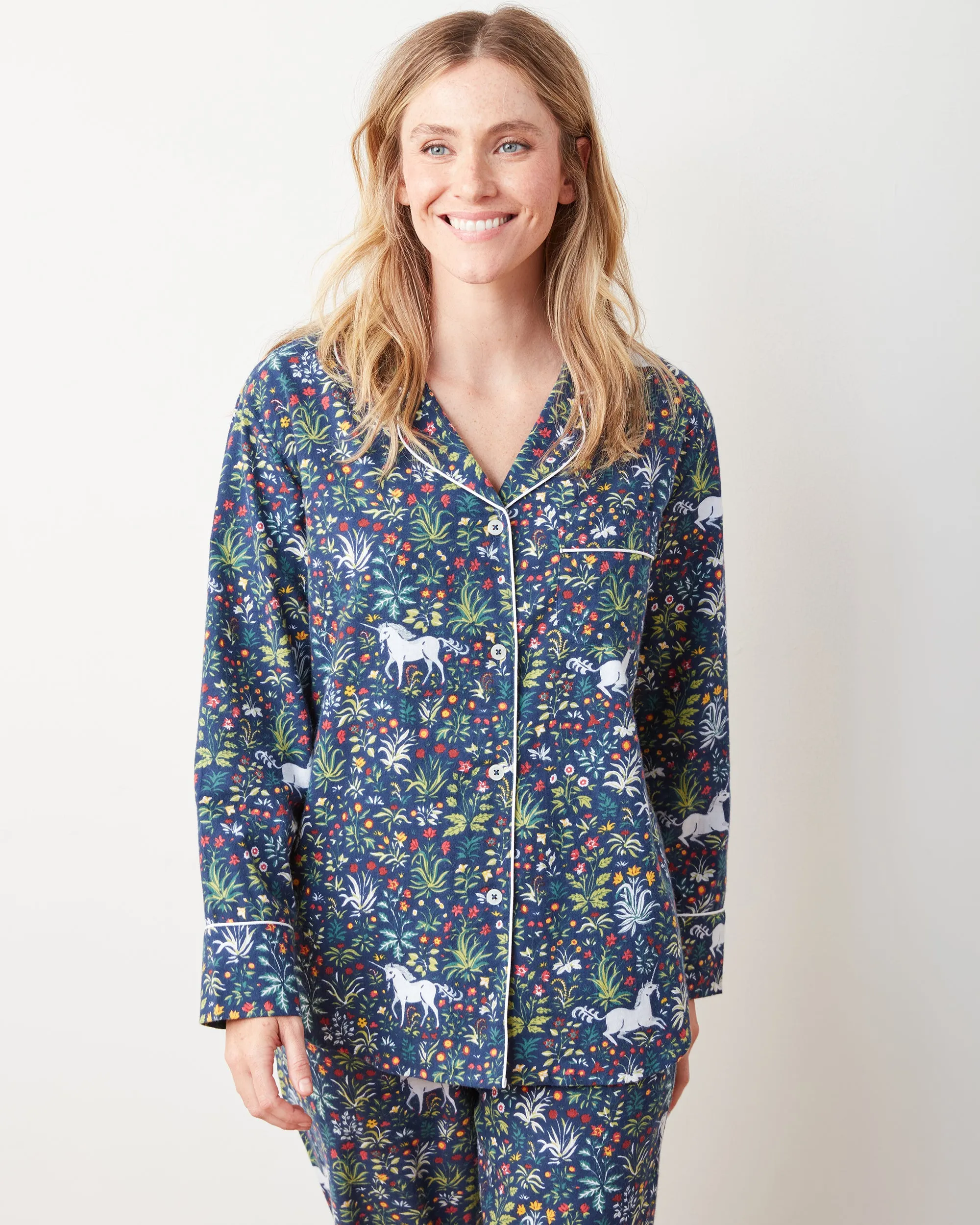 Unicorn's Garden - Tall Lightweight Flannel Long PJ Set - Indigo sold by Printfresh product image thumbnail 4