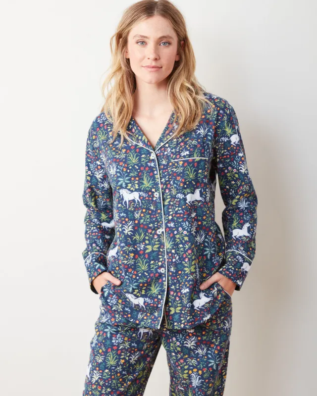 Unicorn's Garden - Petite Lightweight Flannel Long PJ Set - Indigo sold by Printfresh