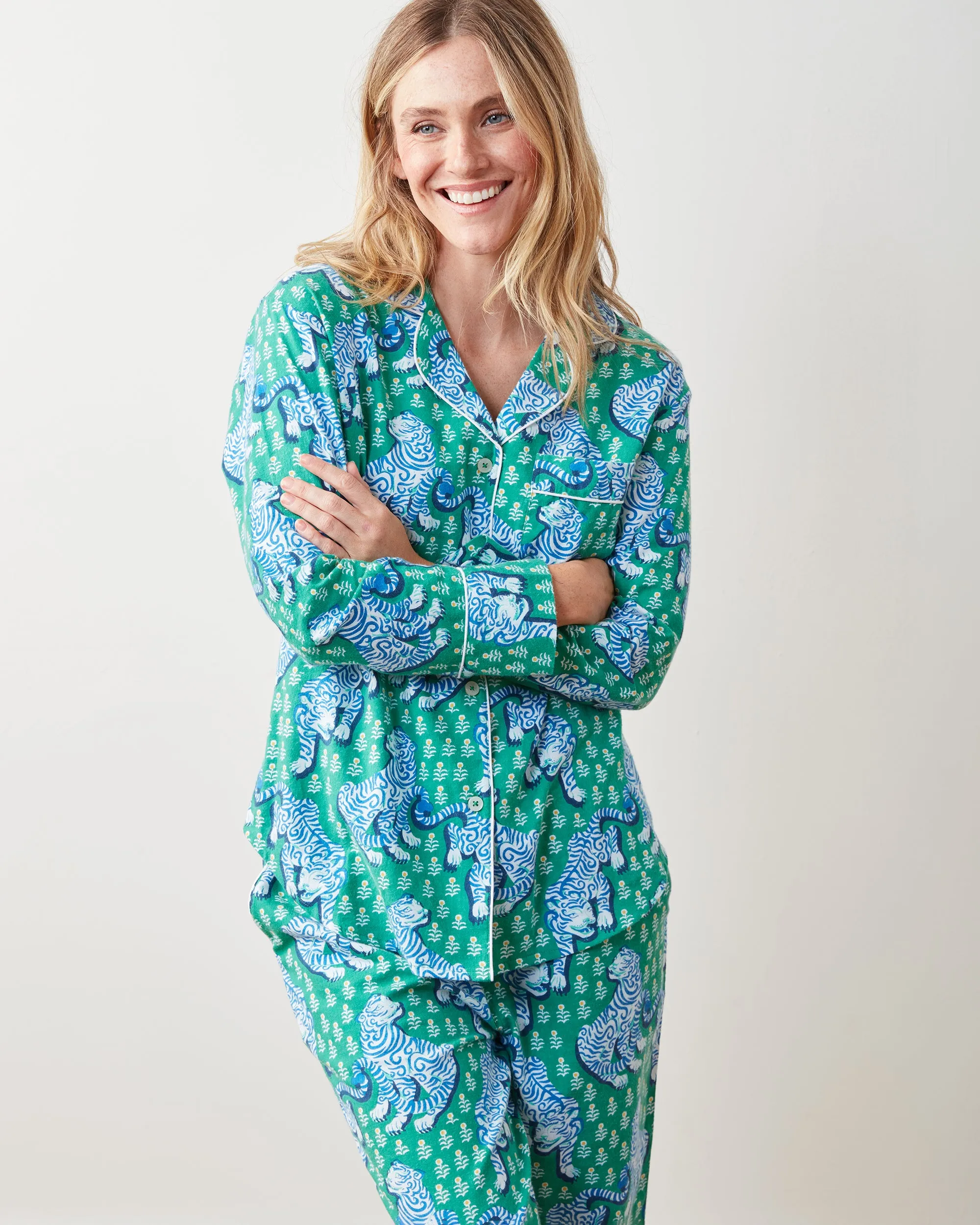 Tiger Queen - Petite Lightweight Flannel Long PJ Set - Jade sold by Printfresh
