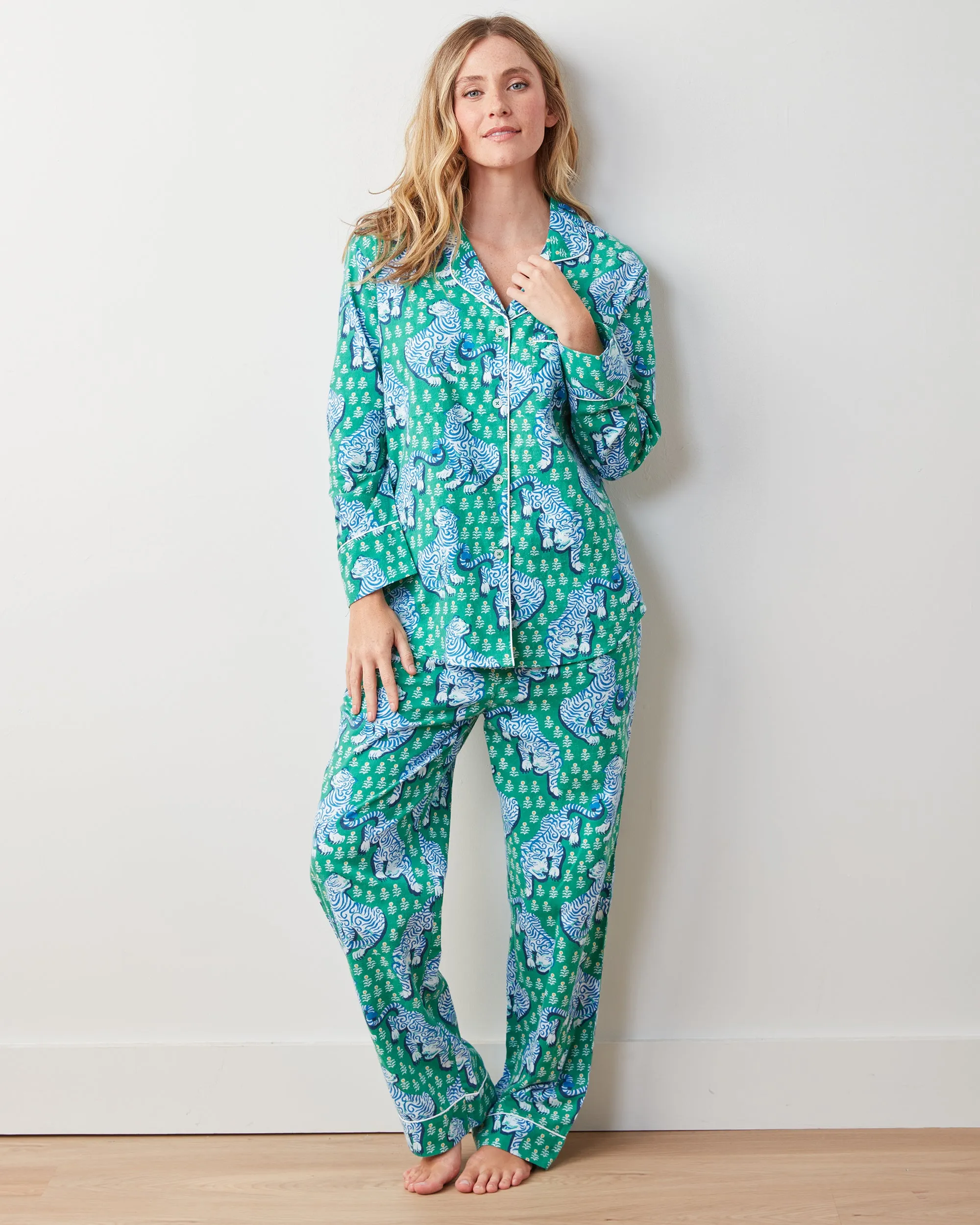 Tiger Queen - Petite Lightweight Flannel Long PJ Set - Jade sold by Printfresh product image thumbnail 2
