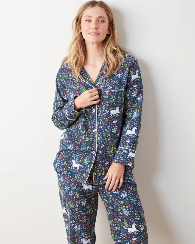 Unicorn's Garden - Lightweight Flannel Long PJ Set - Indigo sold by Printfresh