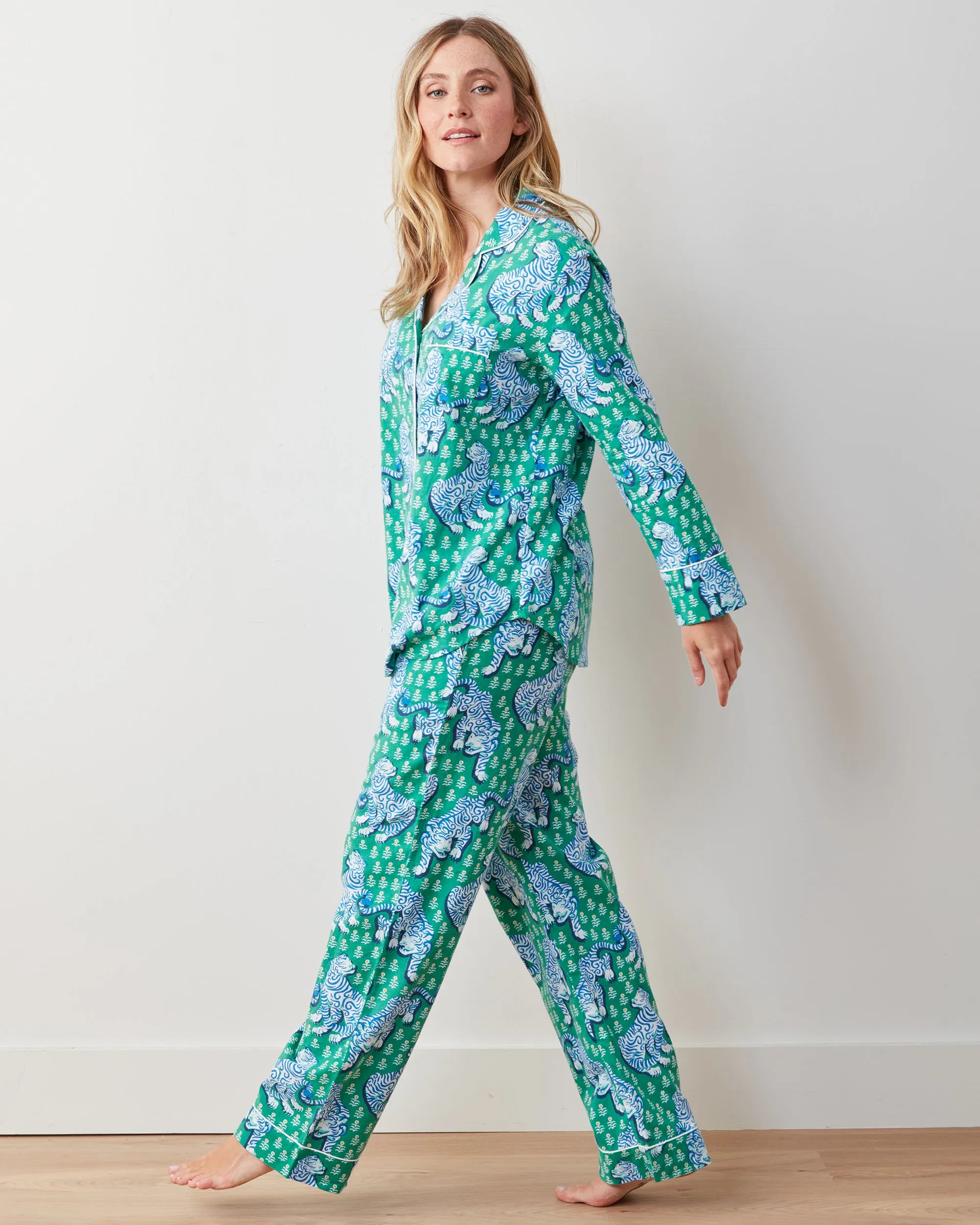 Tiger Queen - Lightweight Flannel Long PJ Set - Jade sold by Printfresh product image thumbnail 5