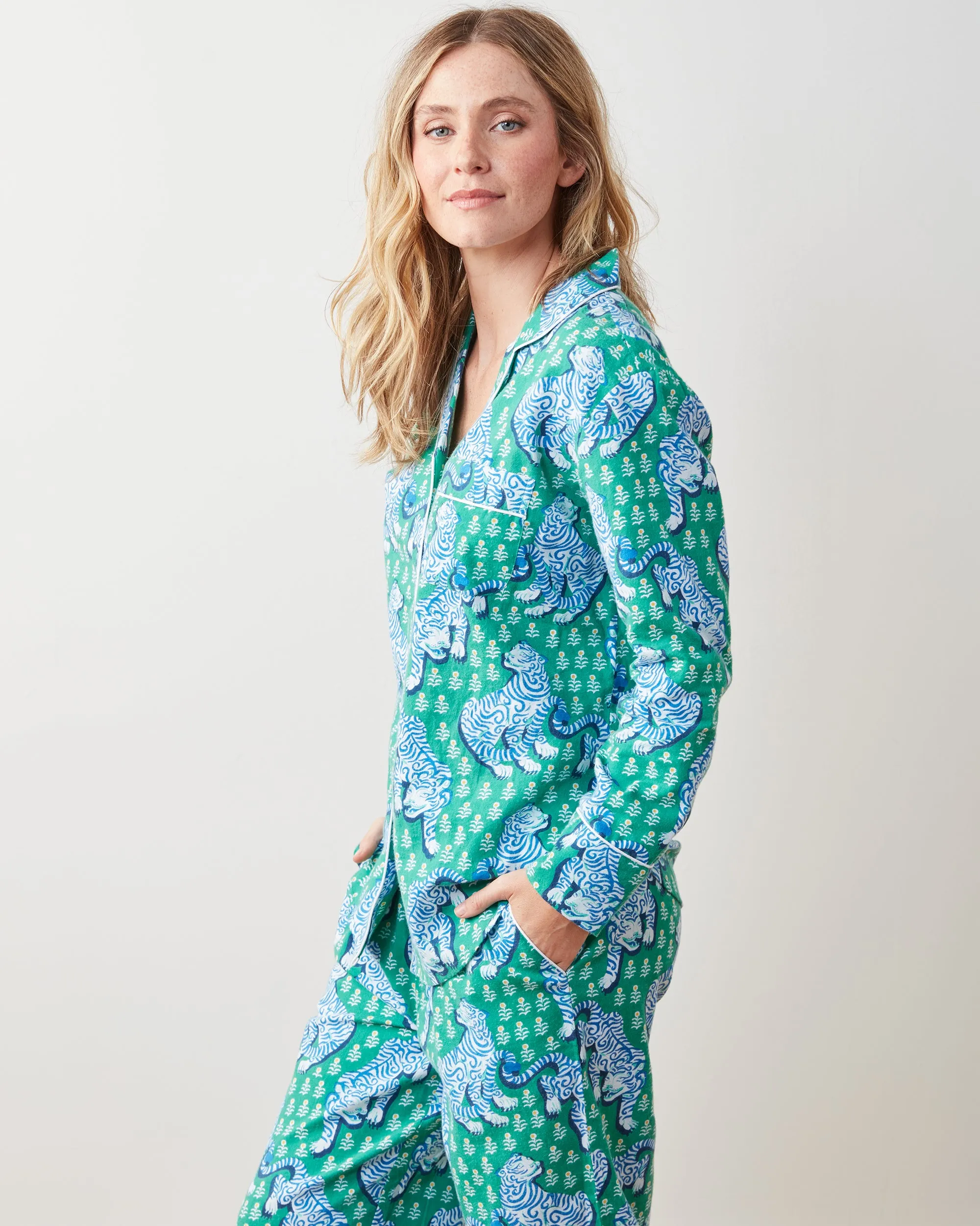 Tiger Queen - Lightweight Flannel Long PJ Set - Jade sold by Printfresh