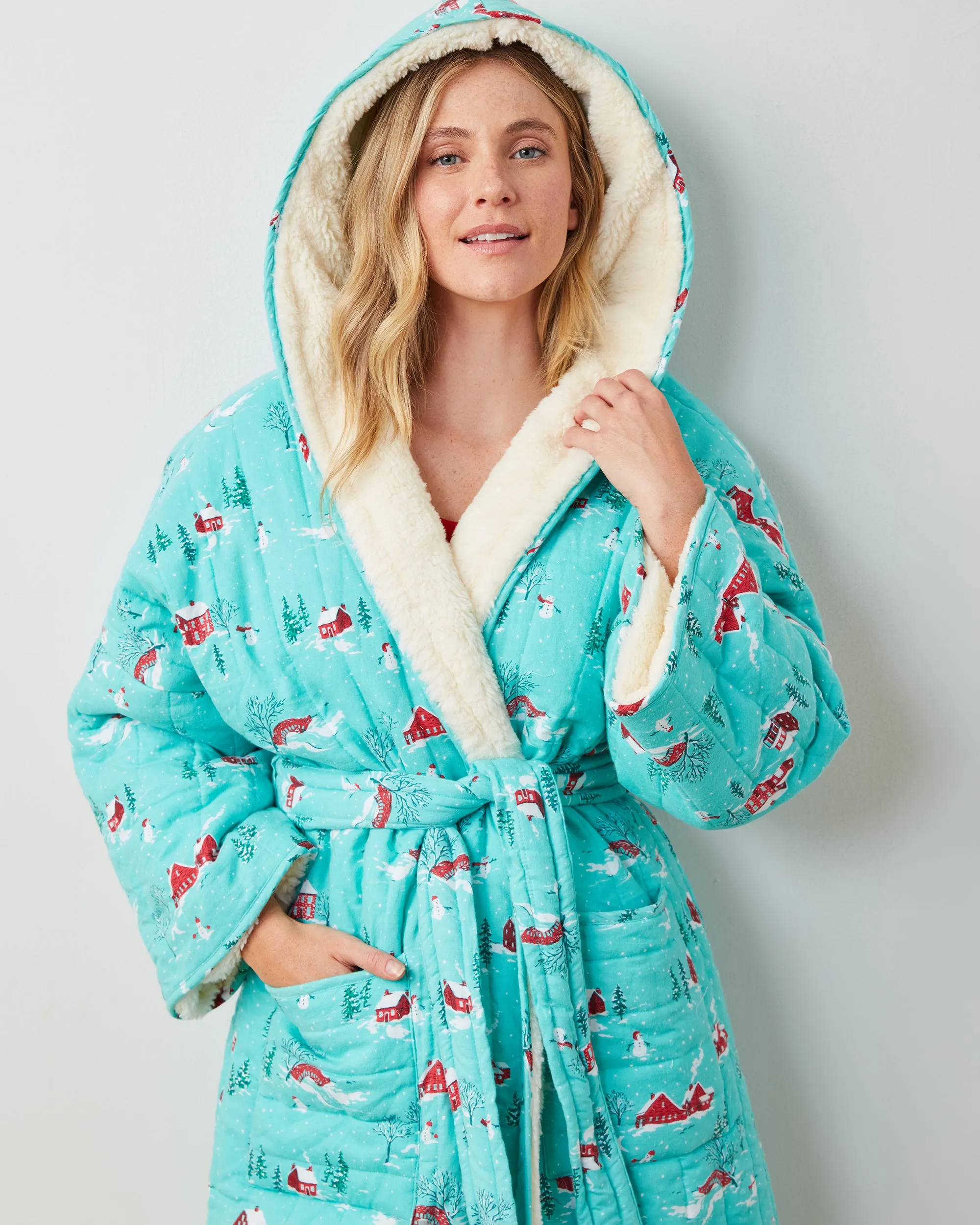 Winter Wonderland - Flannel Quilted Hooded Sherpa Robe - Snow Day sold by Printfresh product image thumbnail 5
