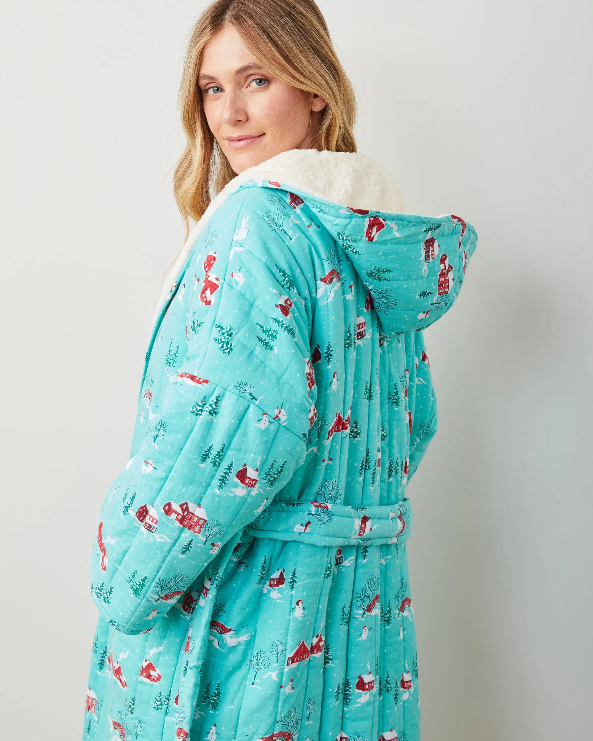 Winter Wonderland - Flannel Quilted Hooded Sherpa Robe - Snow Day sold by Printfresh product image thumbnail 3