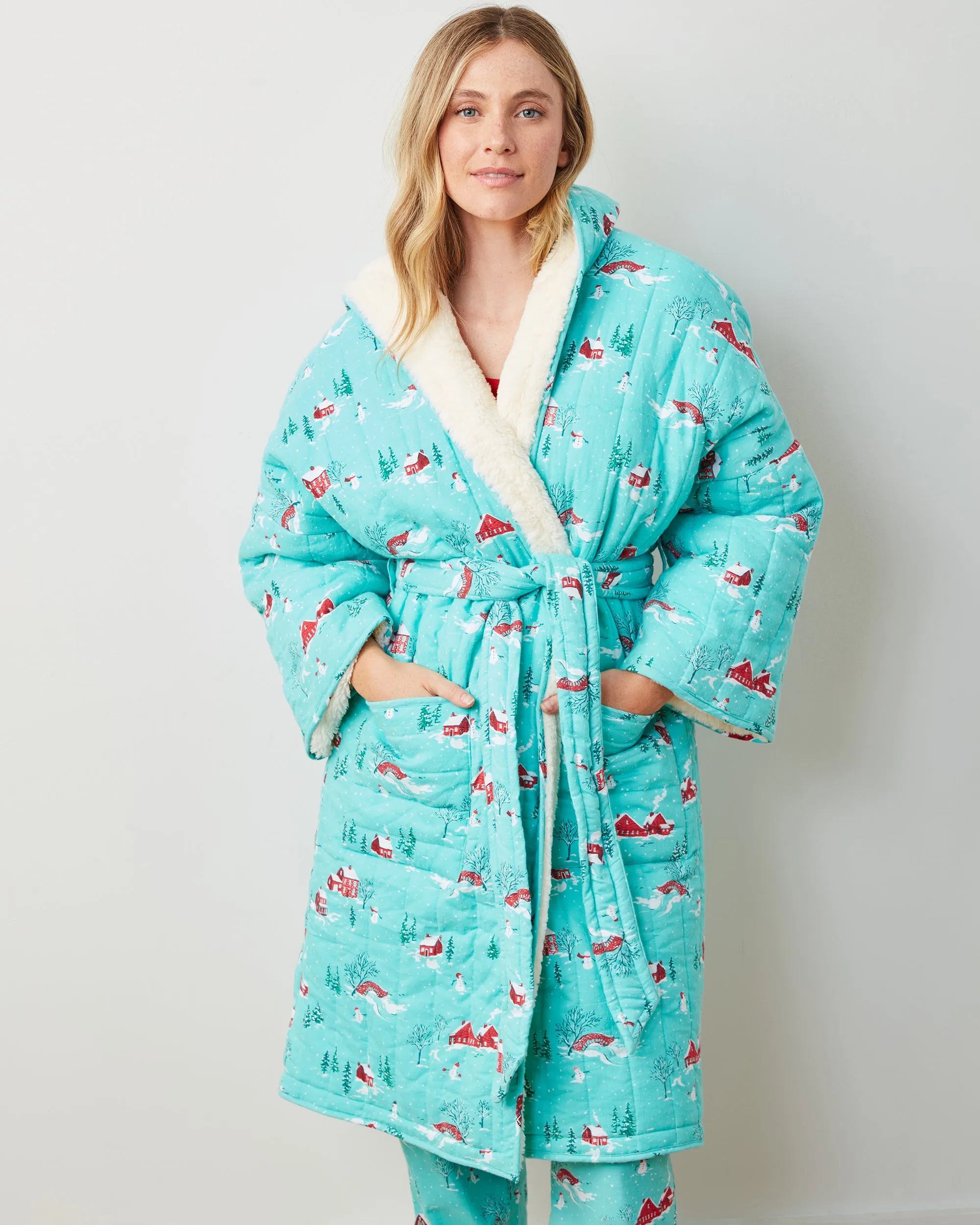 Winter Wonderland - Flannel Quilted Hooded Sherpa Robe - Snow Day sold by Printfresh product image thumbnail 2