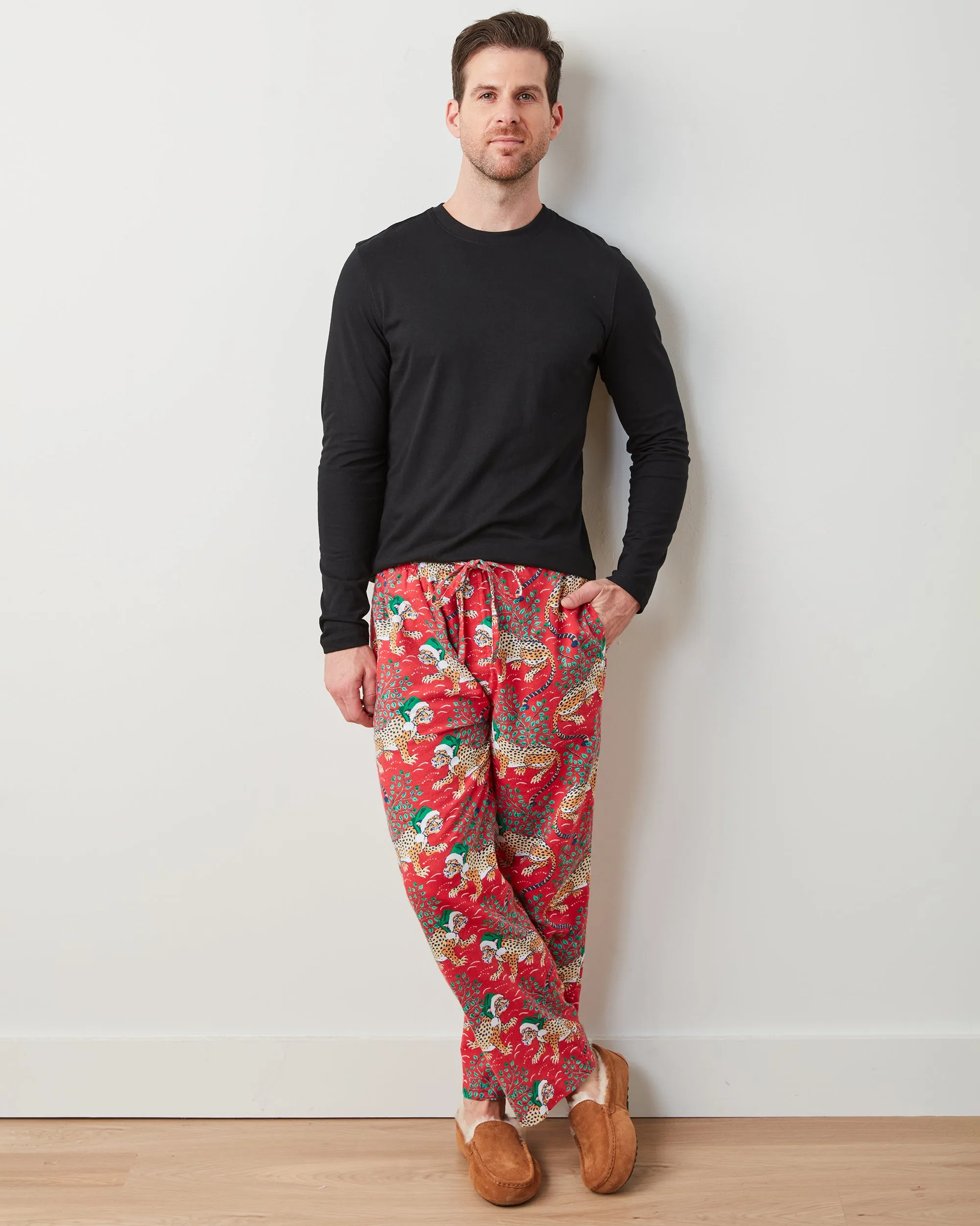 Holly Jolly Bagheera - Men's Lightweight Flannel PJ Pants - Ruby sold by Printfresh