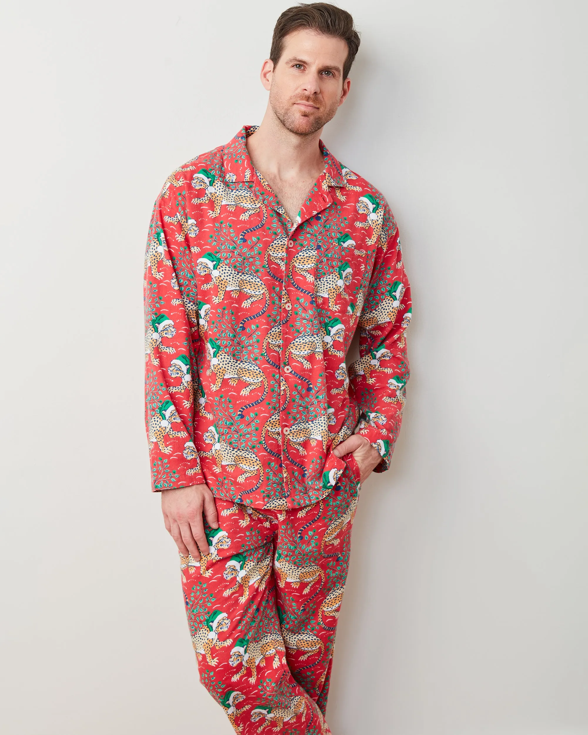 Holly Jolly Bagheera - Men's Lightweight Flannel Long PJ Set - Ruby sold by Printfresh product image thumbnail 3