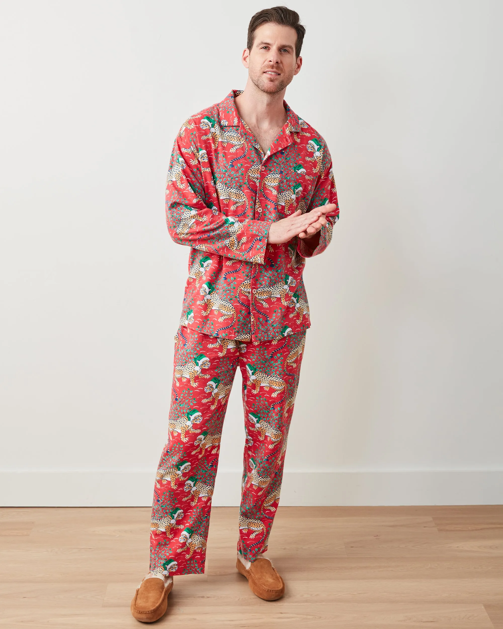 Holly Jolly Bagheera - Men's Lightweight Flannel Long PJ Set - Ruby sold by Printfresh product image thumbnail 4