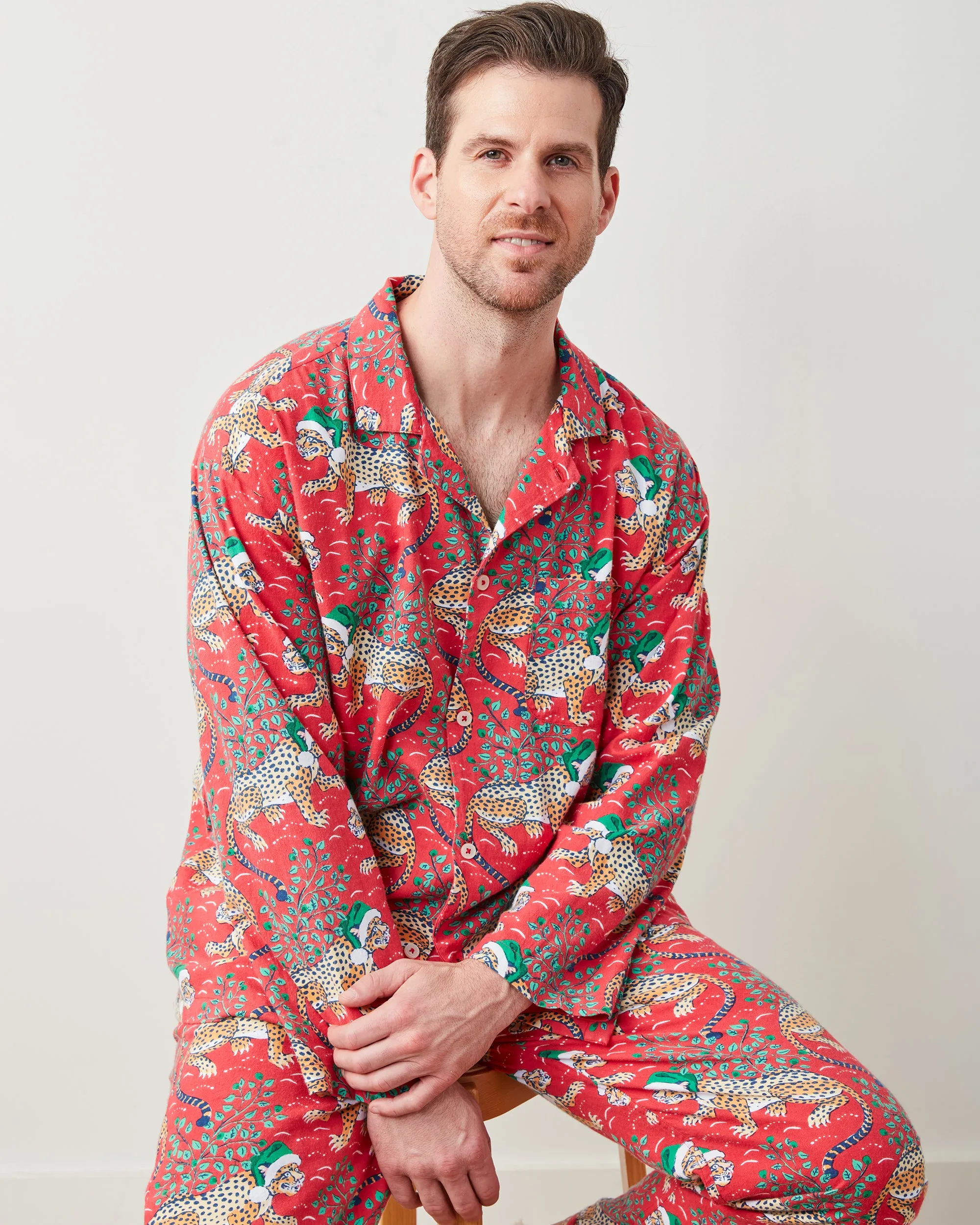 Holly Jolly Bagheera - Men's Lightweight Flannel Long PJ Set - Ruby sold by Printfresh product image thumbnail 5
