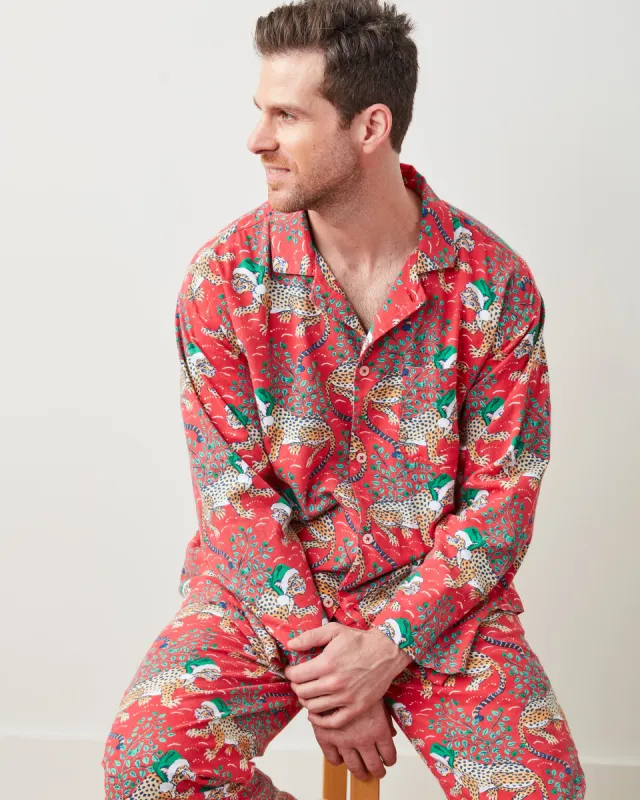 Holly Jolly Bagheera - Men's Lightweight Flannel Long PJ Set - Ruby sold by Printfresh