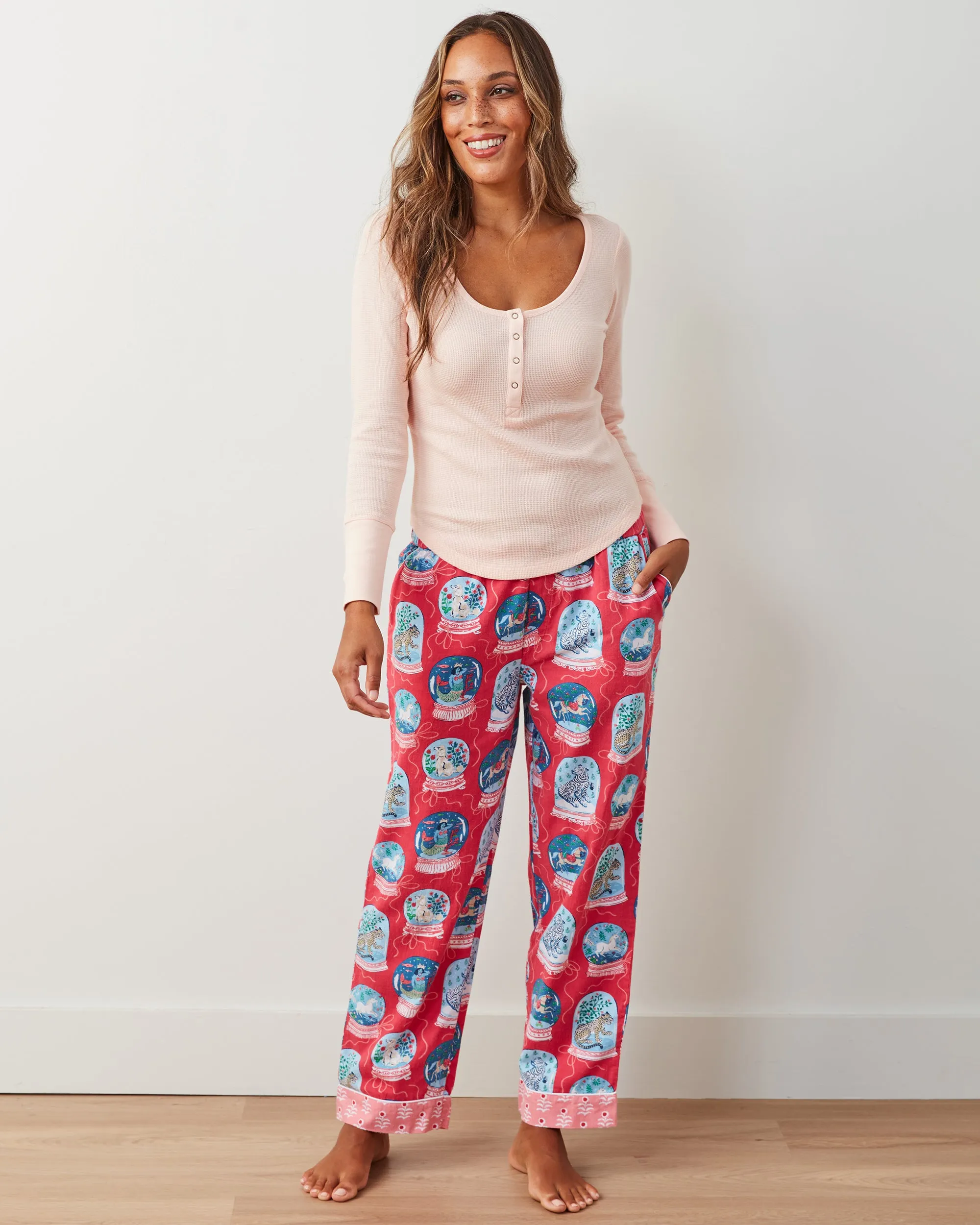 Snow Globe Magic - Lightweight Flannel PJ Pants - Red Ribbon sold by Printfresh product image thumbnail 2