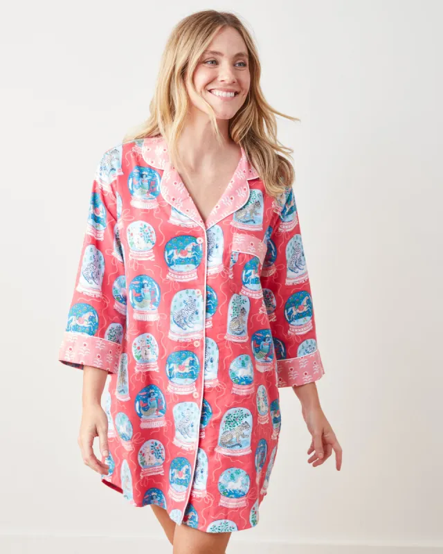Snow Globe Magic - Lightweight Flannel Sleep Shirt - Red Ribbon sold by Printfresh