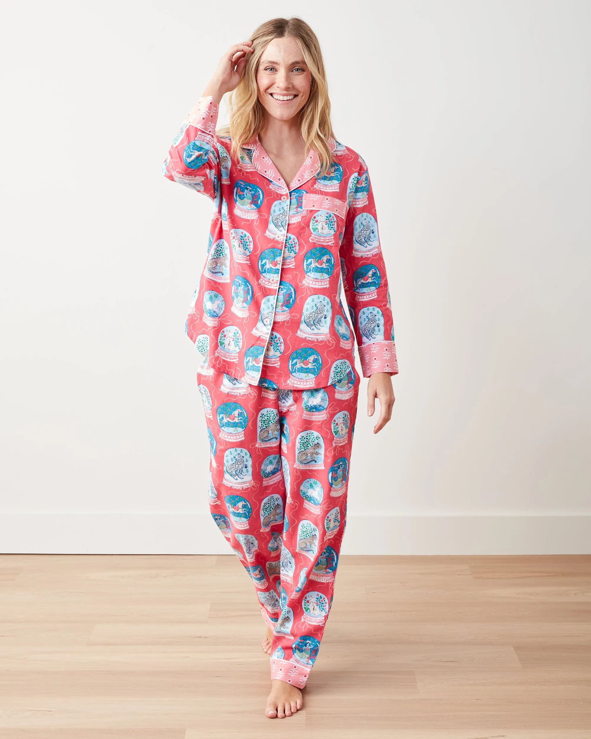 Snow Globe Magic - Lightweight Flannel Long PJ Set - Red Ribbon sold by Printfresh product image thumbnail 2