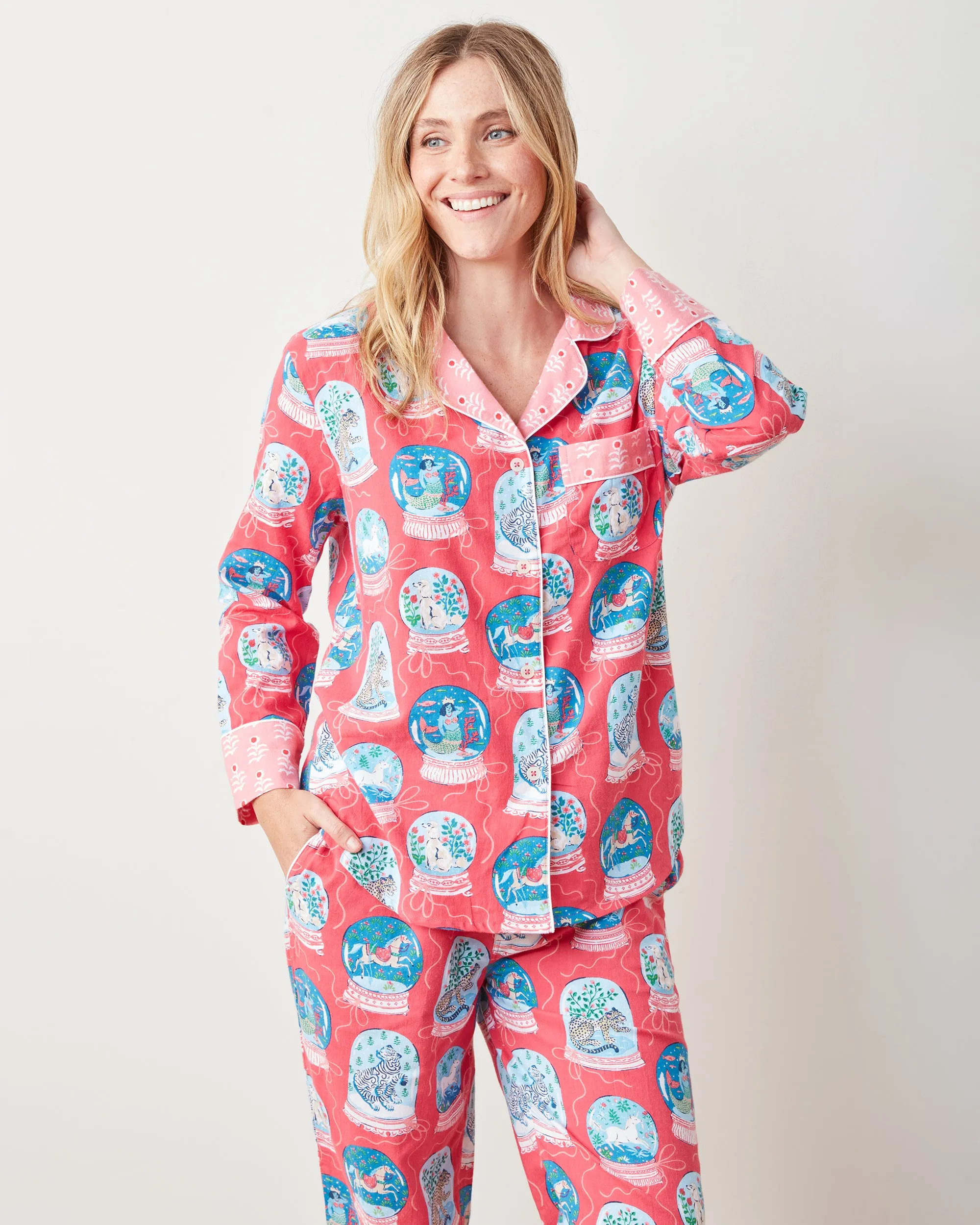Snow Globe Magic - Lightweight Flannel Long PJ Set - Red Ribbon sold by Printfresh product image thumbnail 3