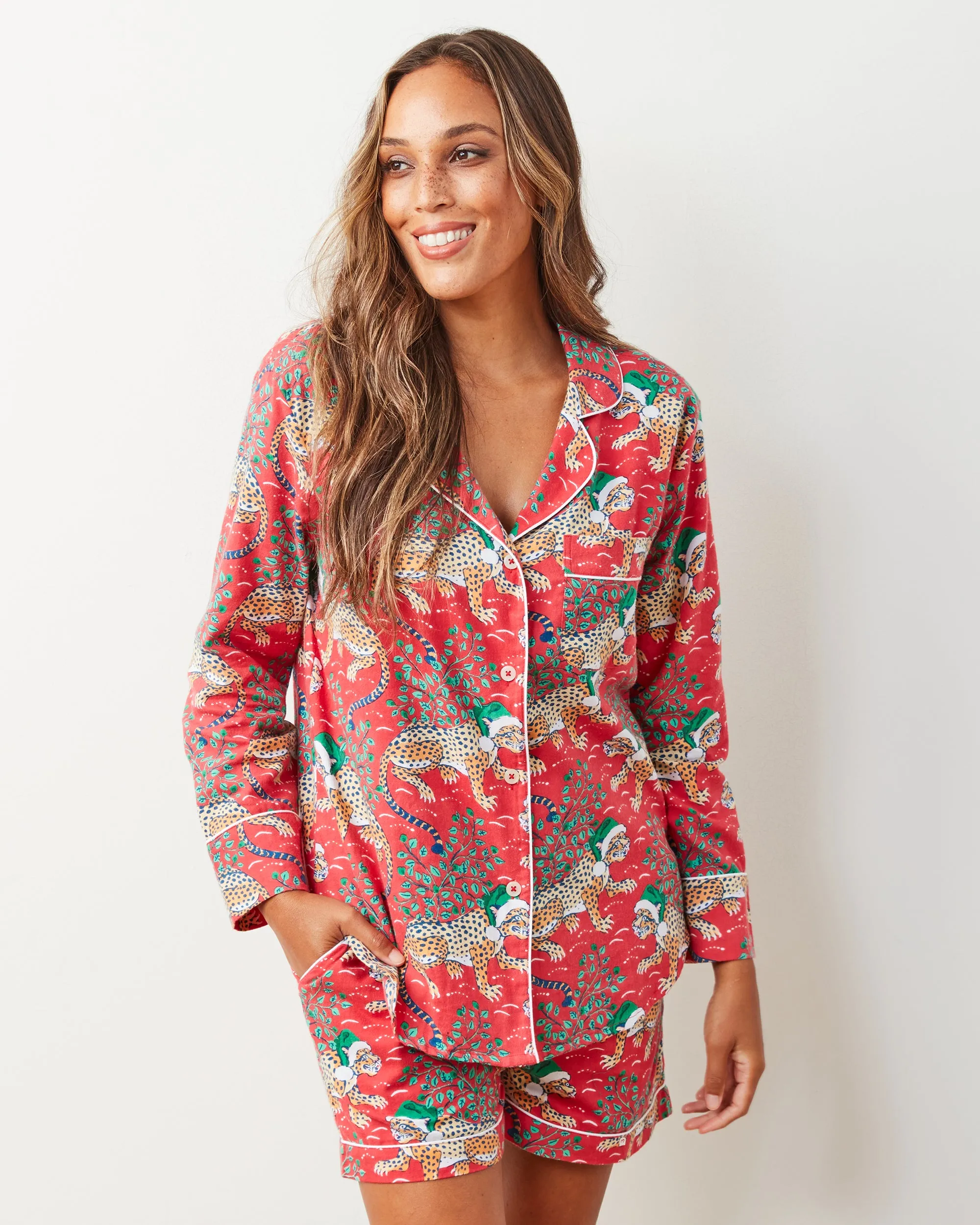 Holly Jolly Bagheera - Lightweight Flannel Long Sleeve Top & Shorts Set - Ruby sold by Printfresh product image thumbnail 4