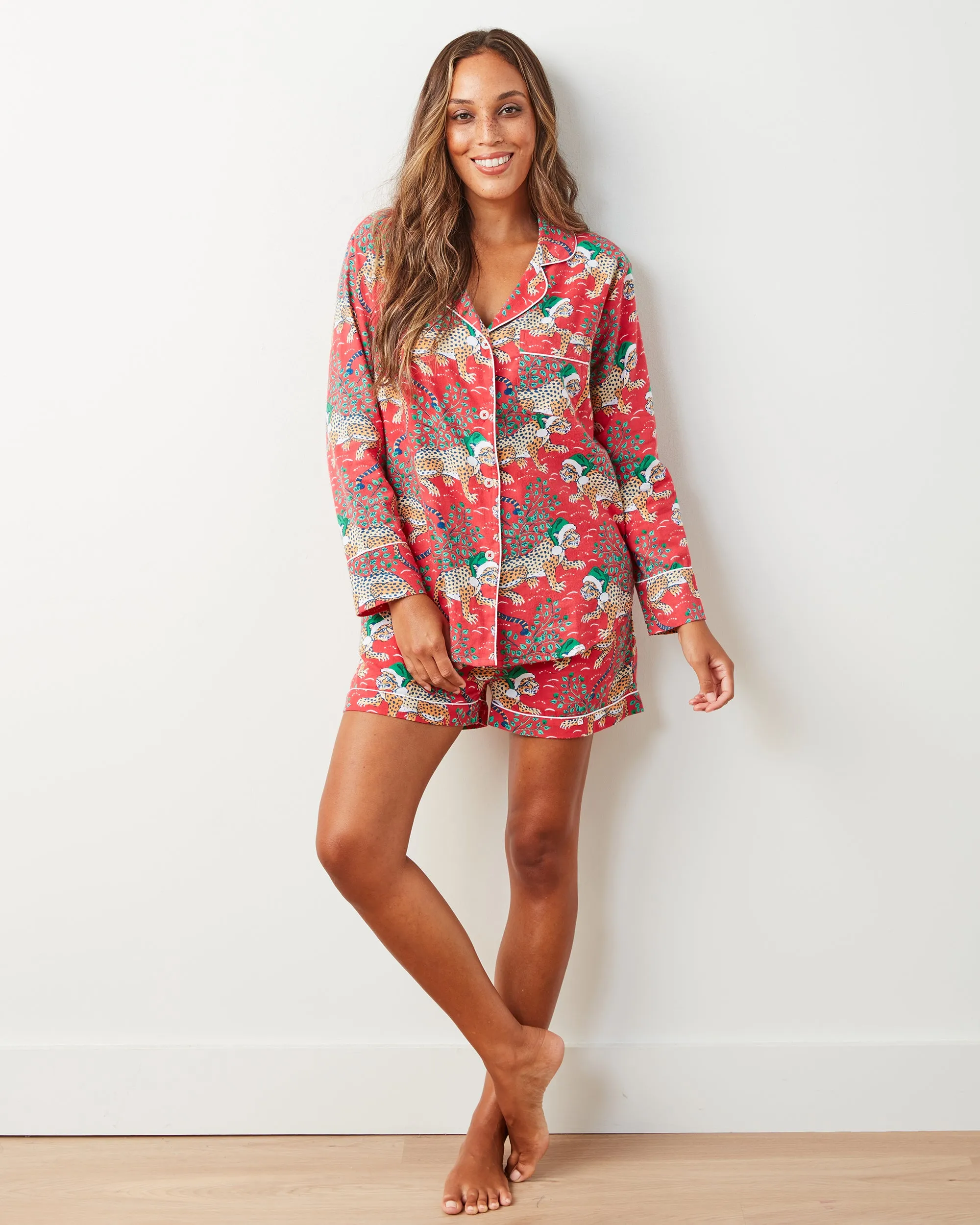 Holly Jolly Bagheera - Lightweight Flannel Long Sleeve Top & Shorts Set - Ruby sold by Printfresh product image thumbnail 2